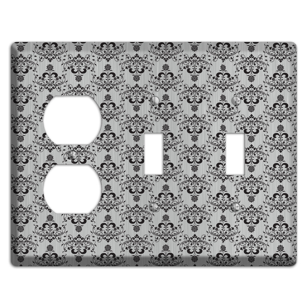 Black Cartouche Half Drop Stainless Steel Duplex / 2 Toggle Wallplate