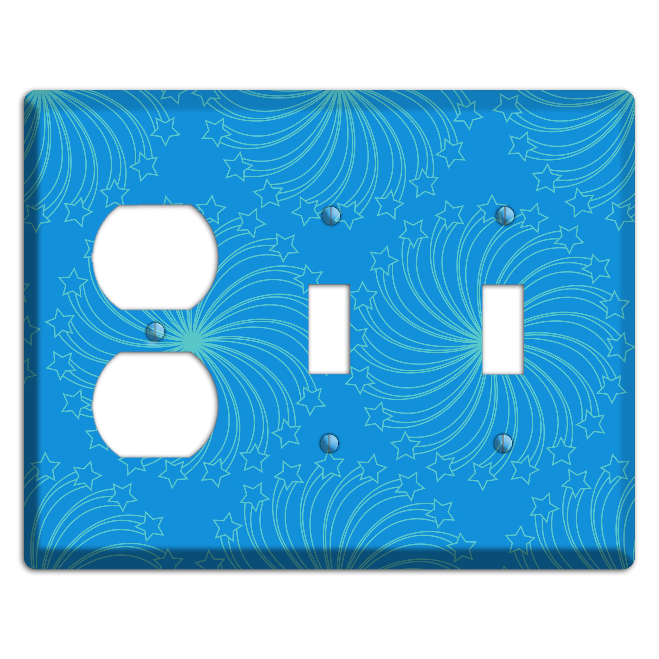 Multi Blue Star Swirl Duplex / 2 Toggle Wallplate