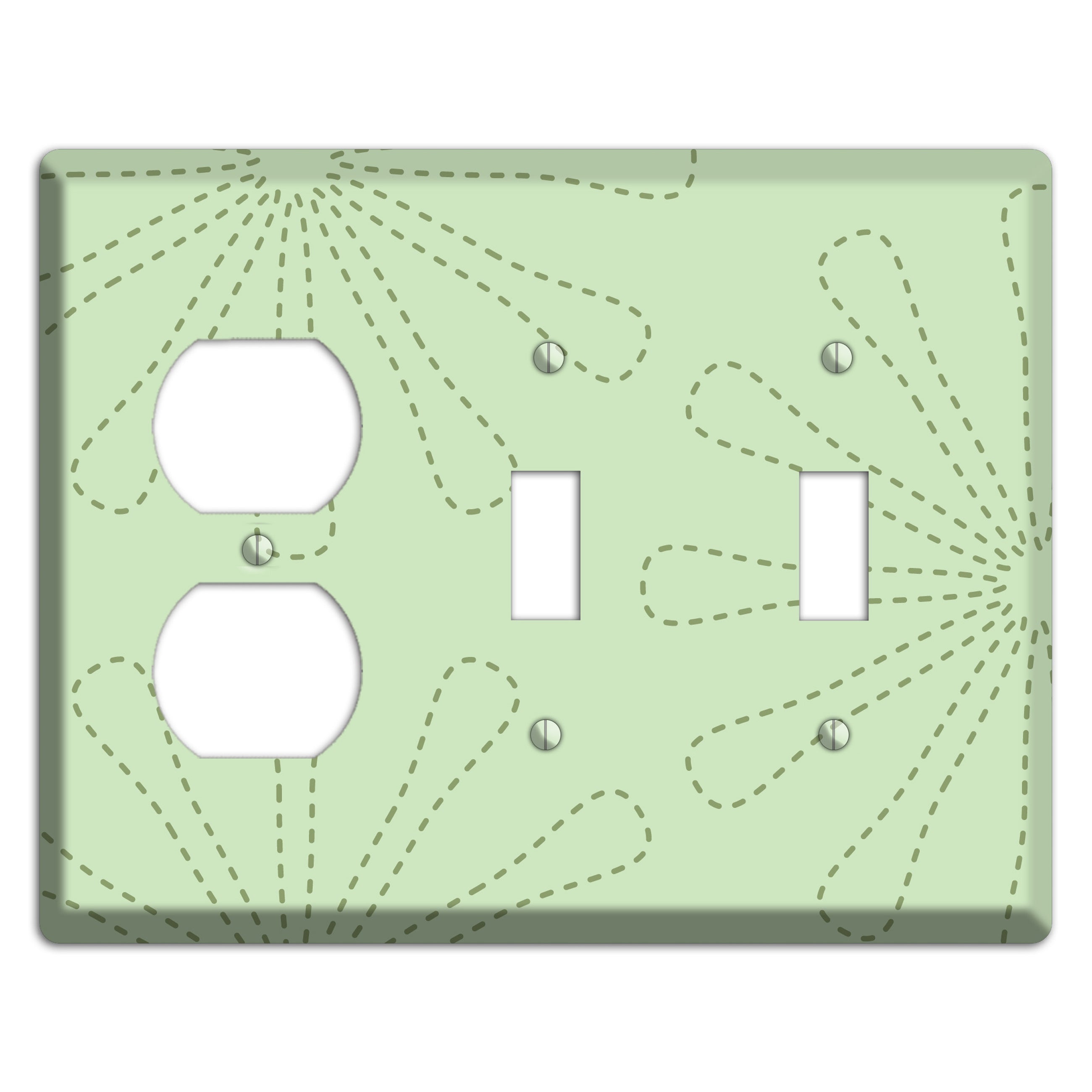 Sage Retro Stipple Floral Contour Duplex / 2 Toggle Wallplate