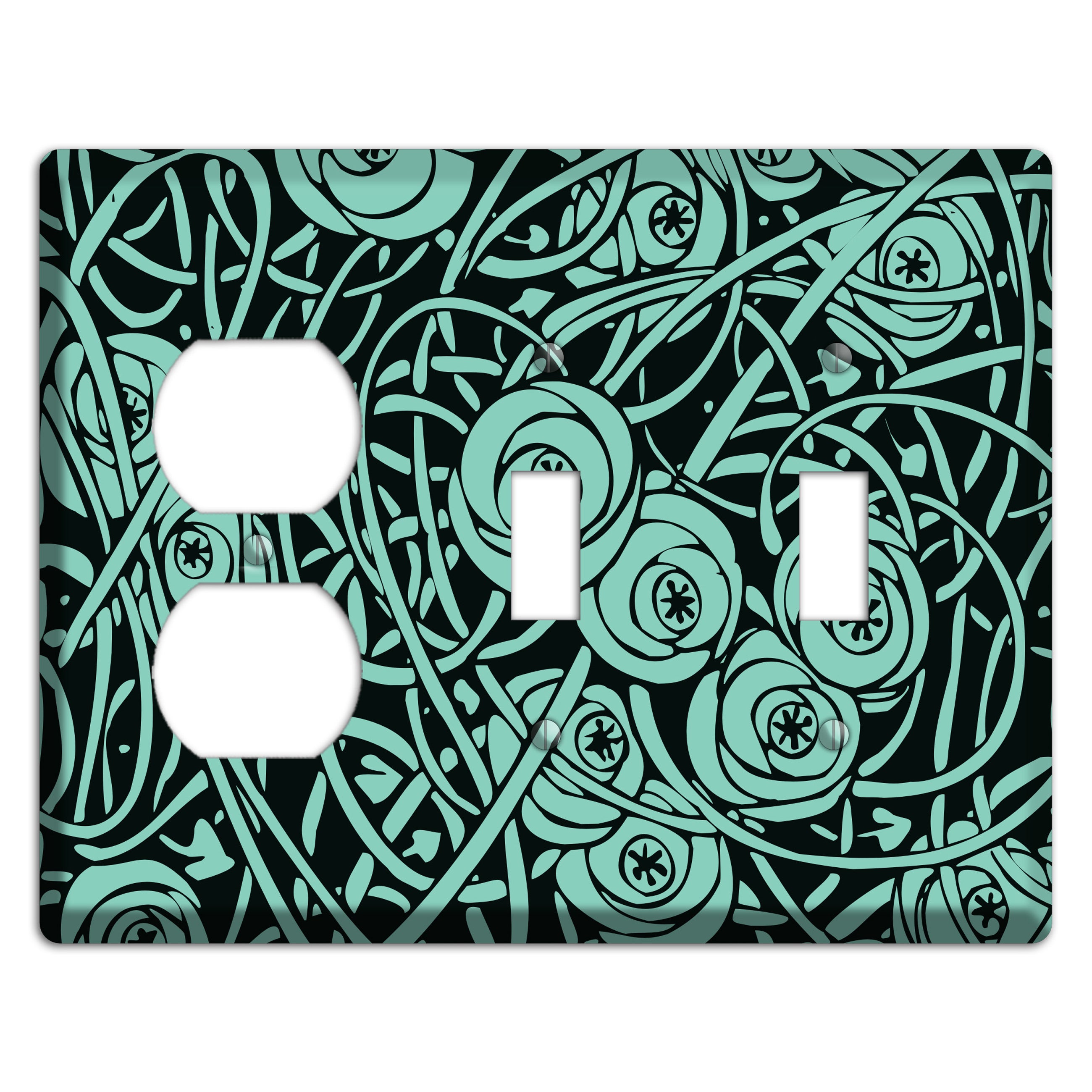 Teal Deco Floral Duplex / 2 Toggle Wallplate