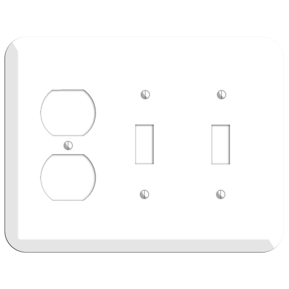 Rounded Corner White Metal Duplex / 2 Toggle Wallplate