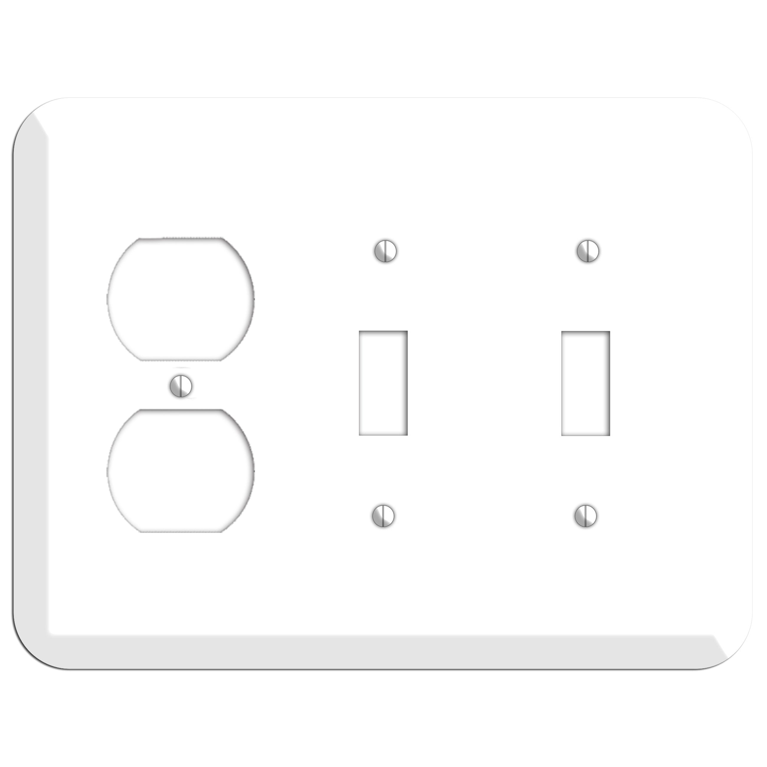Rounded Corner White Metal Duplex / 2 Toggle Wallplate
