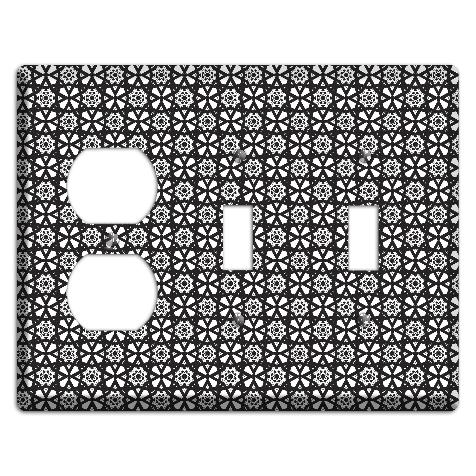 White with Black Arabesque Duplex / 2 Toggle Wallplate