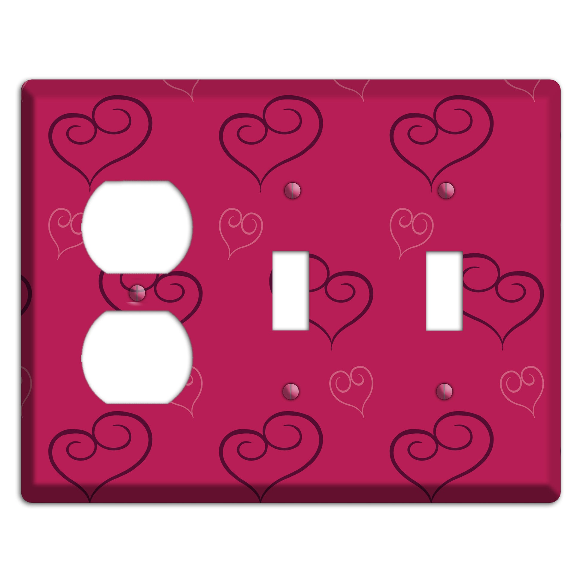 Fuschia Scroll Heart 2 Duplex / 2 Toggle Wallplate