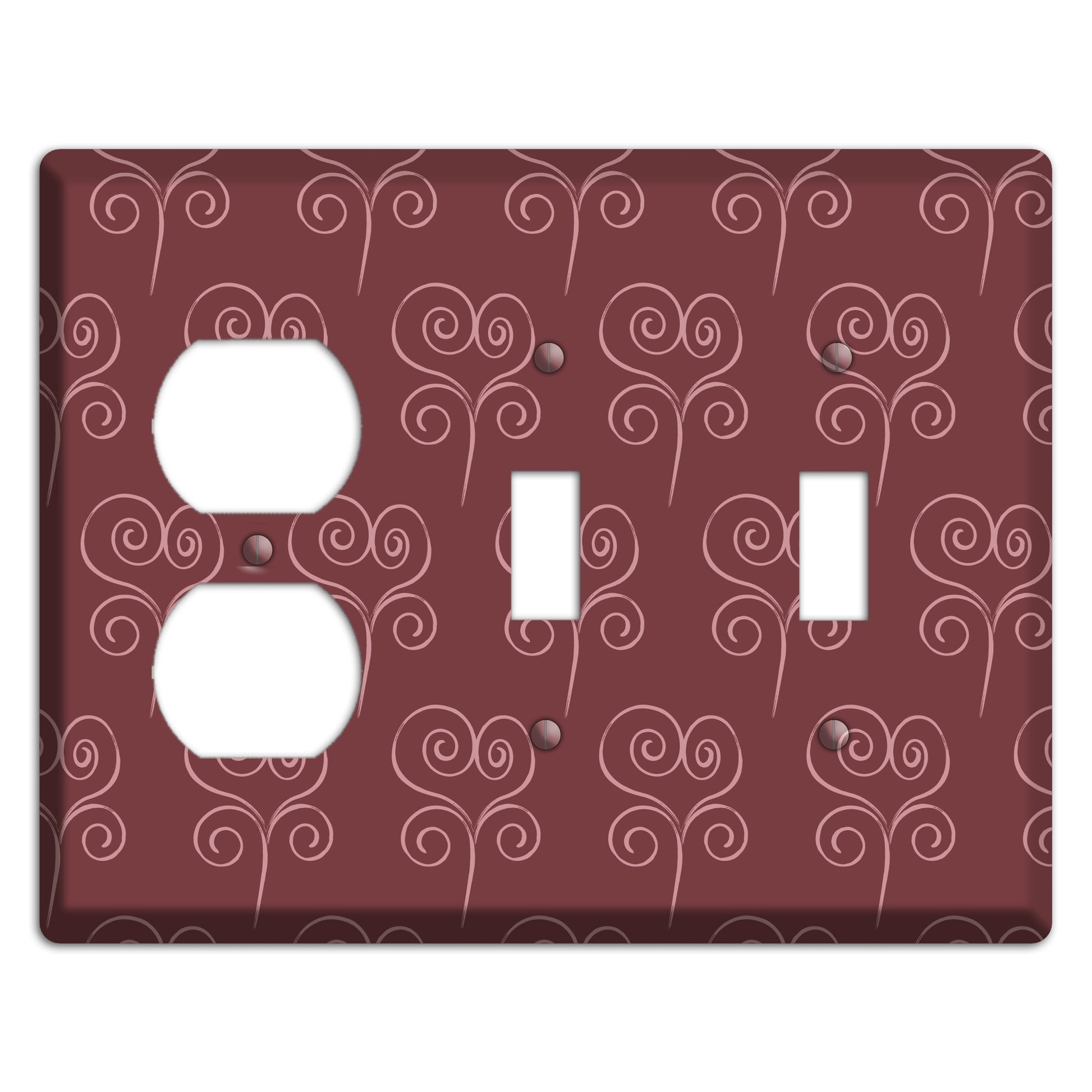 Maroon Scroll Heart Duplex / 2 Toggle Wallplate