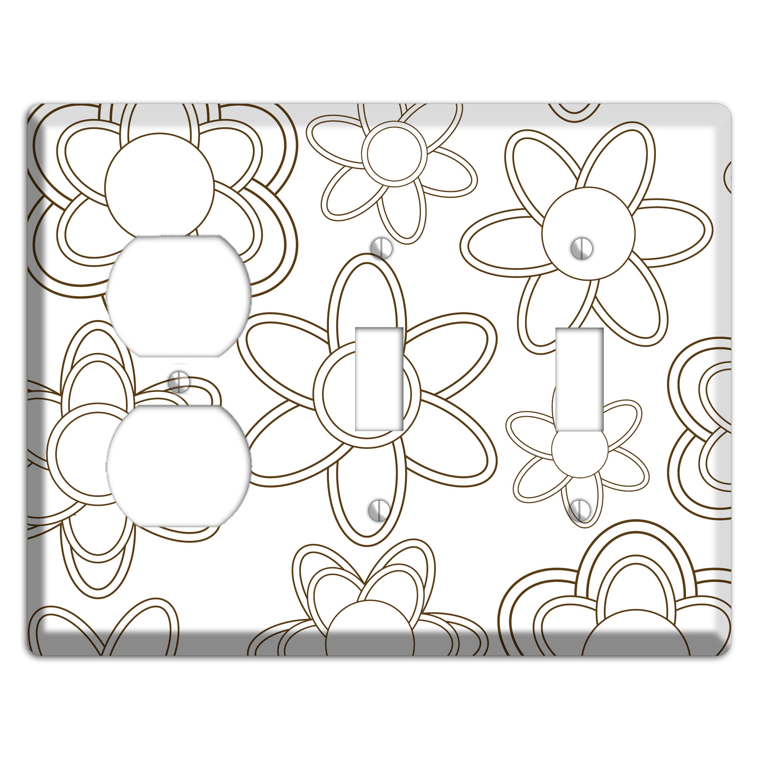 White with Retro Floral Contour Duplex / 2 Toggle Wallplate