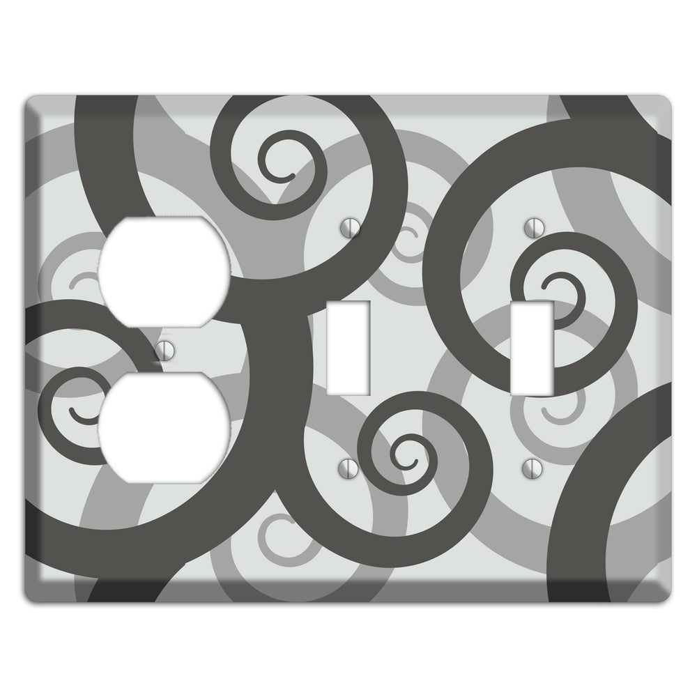 Grey with Black Large Swirl Duplex / 2 Toggle Wallplate