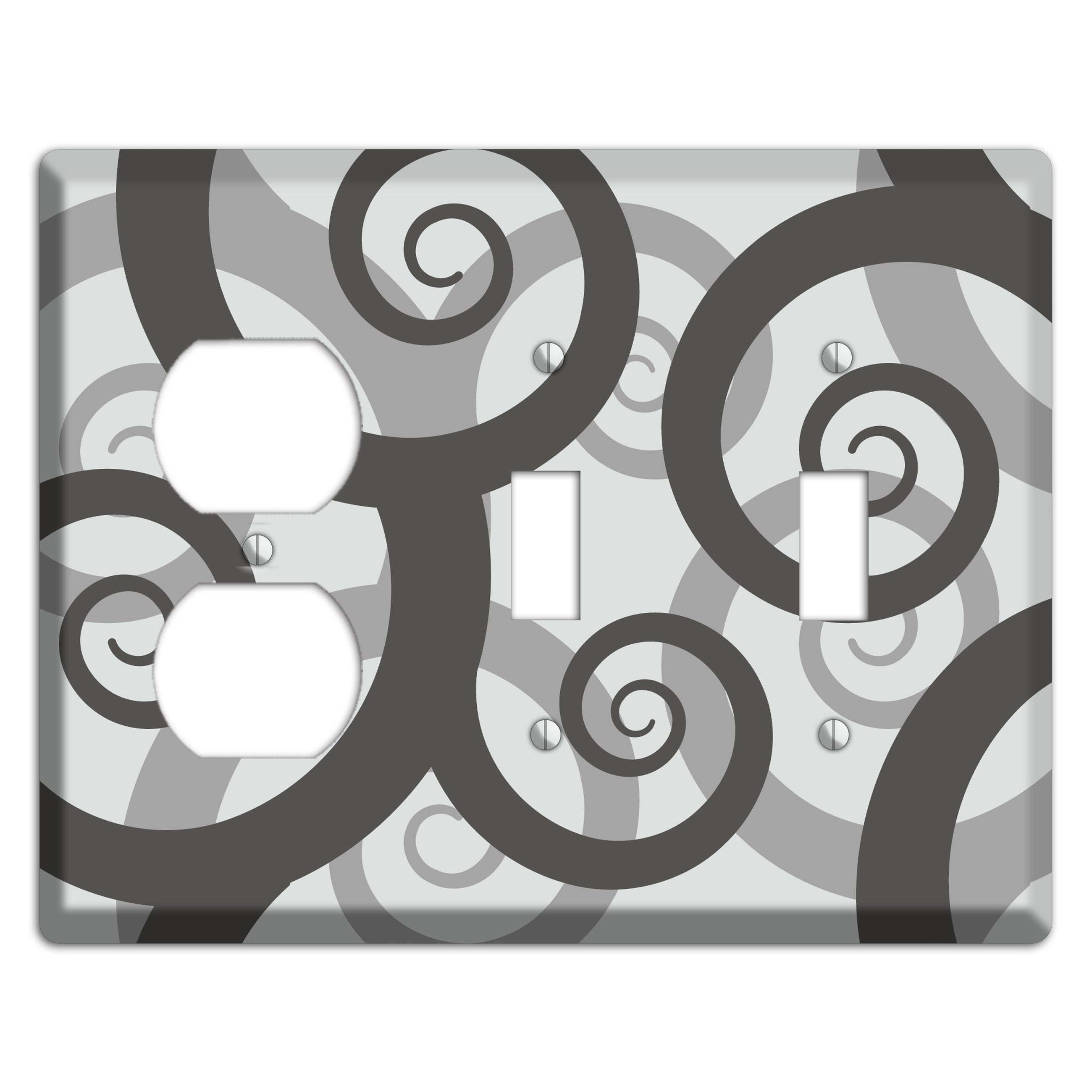 Grey with Black Large Swirl Duplex / 2 Toggle Wallplate