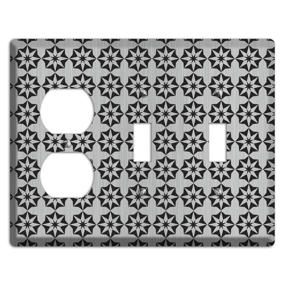 Stainless Steel with Black Foulard Duplex / 2 Toggle Wallplate
