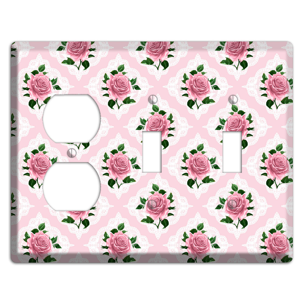 Pink Rose Doily Duplex / 2 Toggle Wallplate