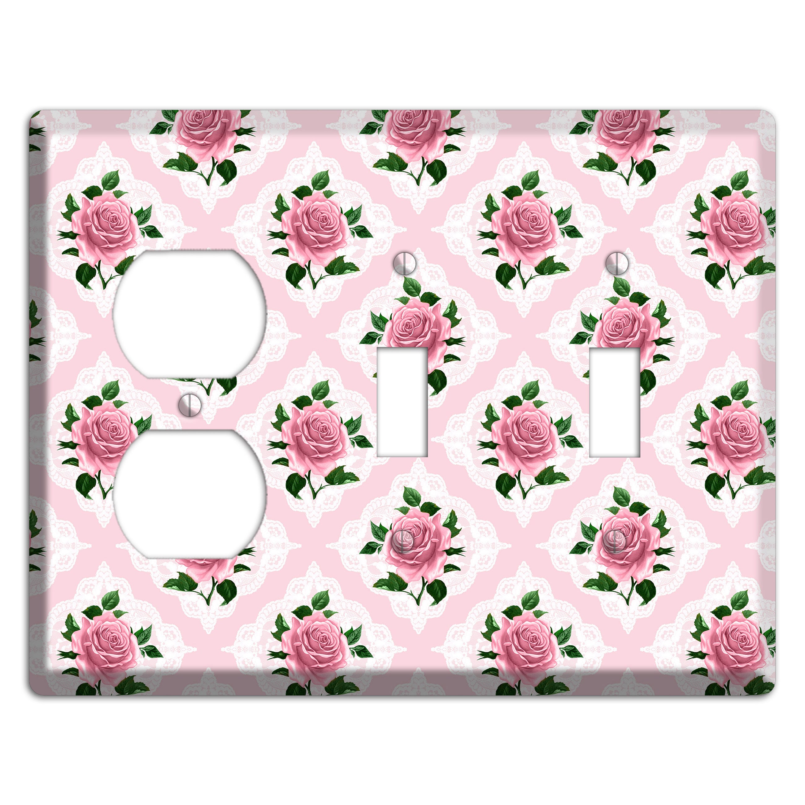 Pink Rose Doily Duplex / 2 Toggle Wallplate