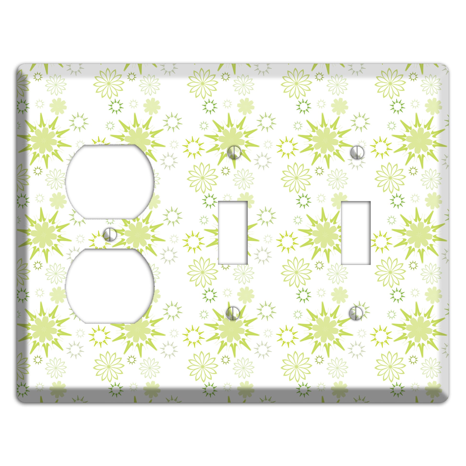 White with Multi Lime Floral Contour Retro Burst Duplex / 2 Toggle Wallplate