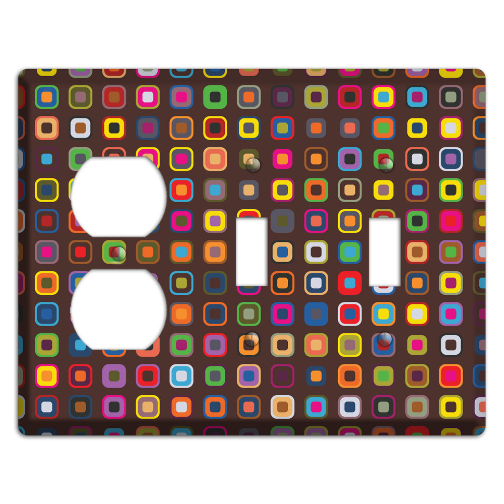 Brown with Multi Retro Squares Duplex / 2 Toggle Wallplate