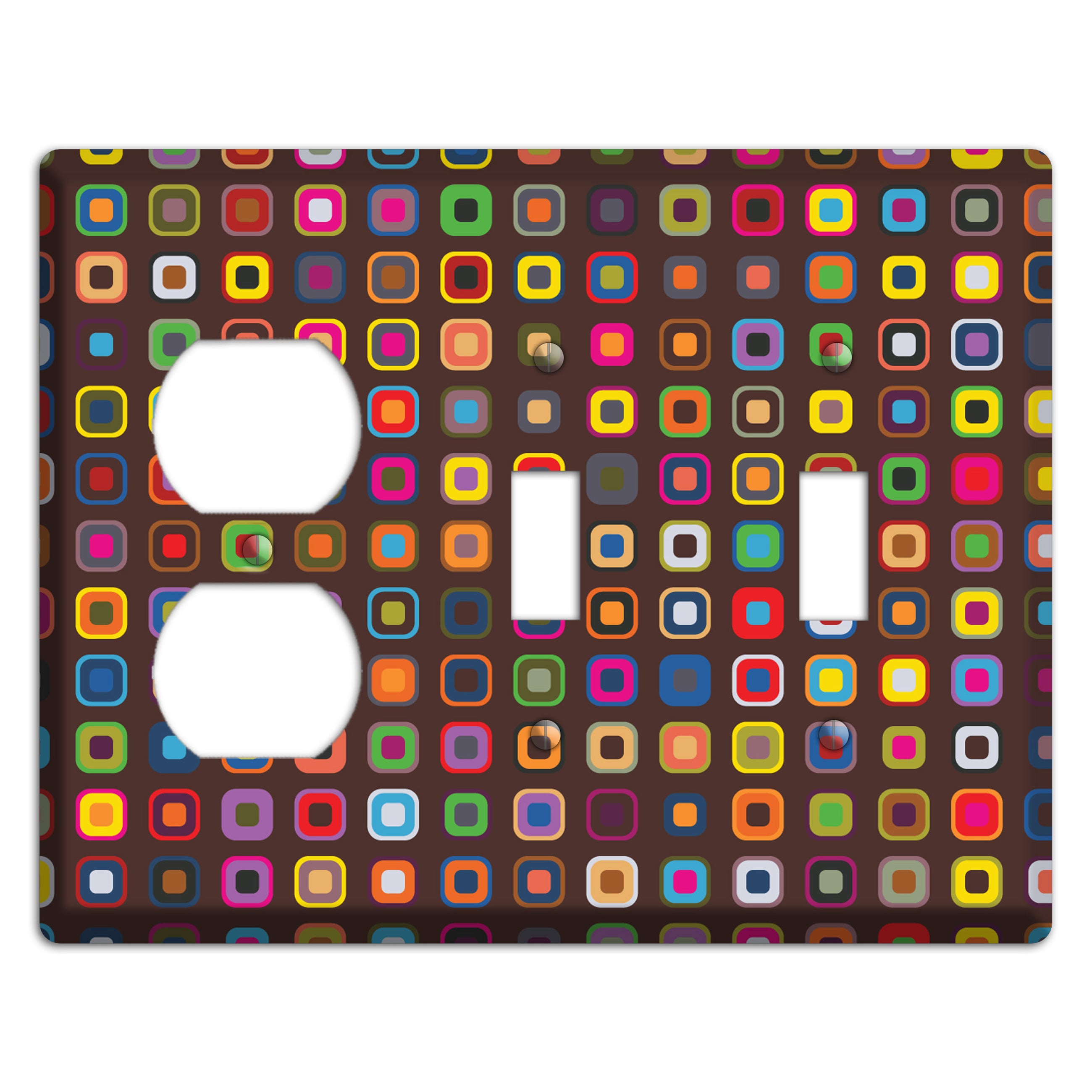 Brown with Multi Retro Squares Duplex / 2 Toggle Wallplate