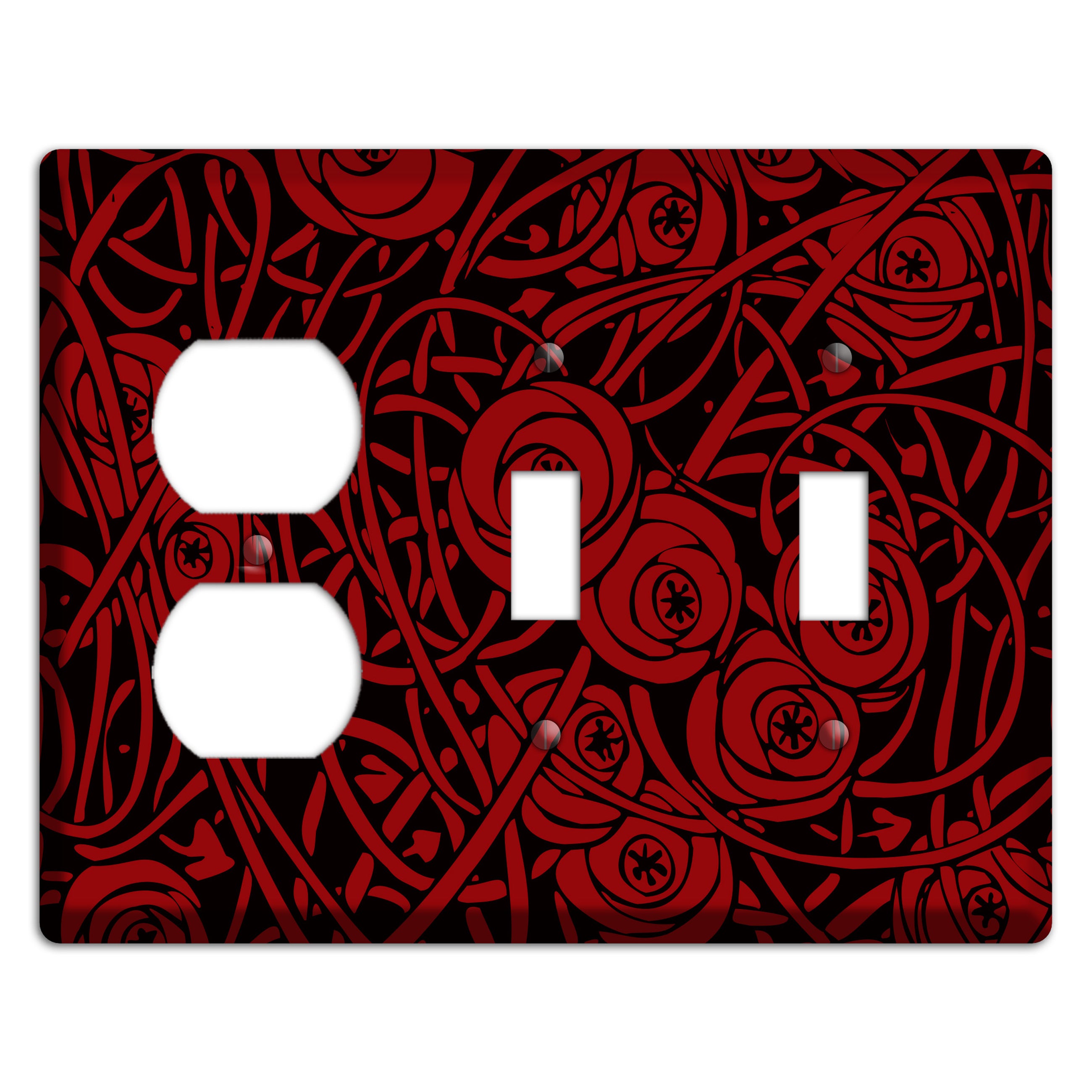 Red Deco Floral Duplex / 2 Toggle Wallplate