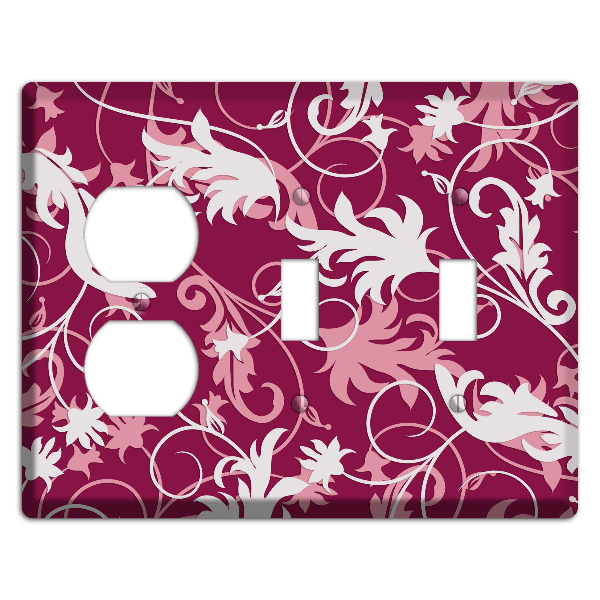 Fuschia and Pink Victorian Sprig Duplex / 2 Toggle Wallplate
