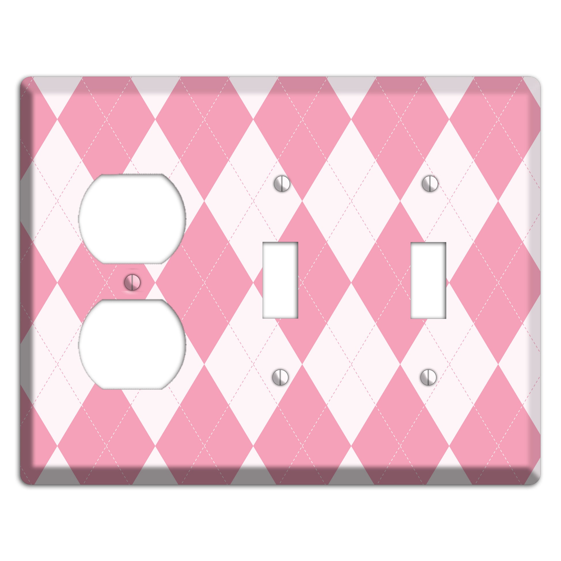 Pink Argyle Duplex / 2 Toggle Wallplate