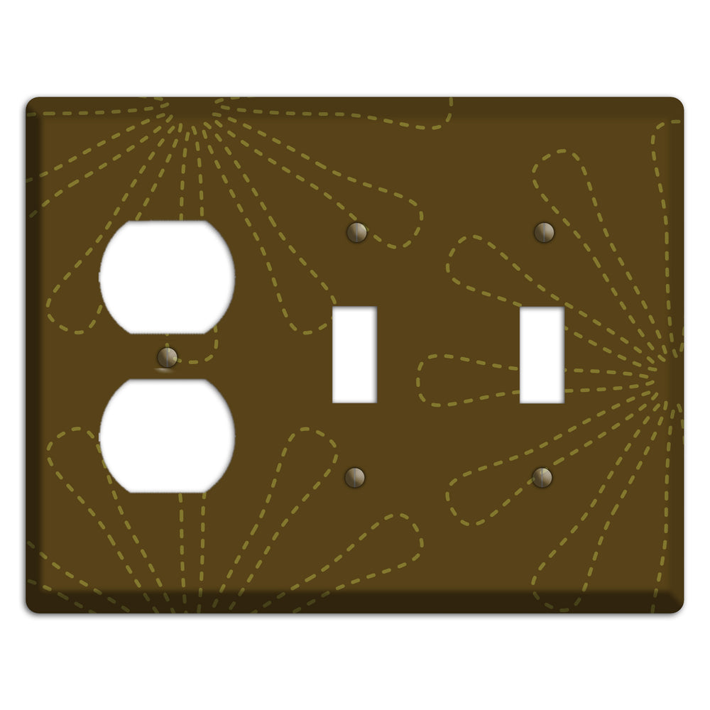 Brown Retro Stipple Floral Contour Duplex / 2 Toggle Wallplate