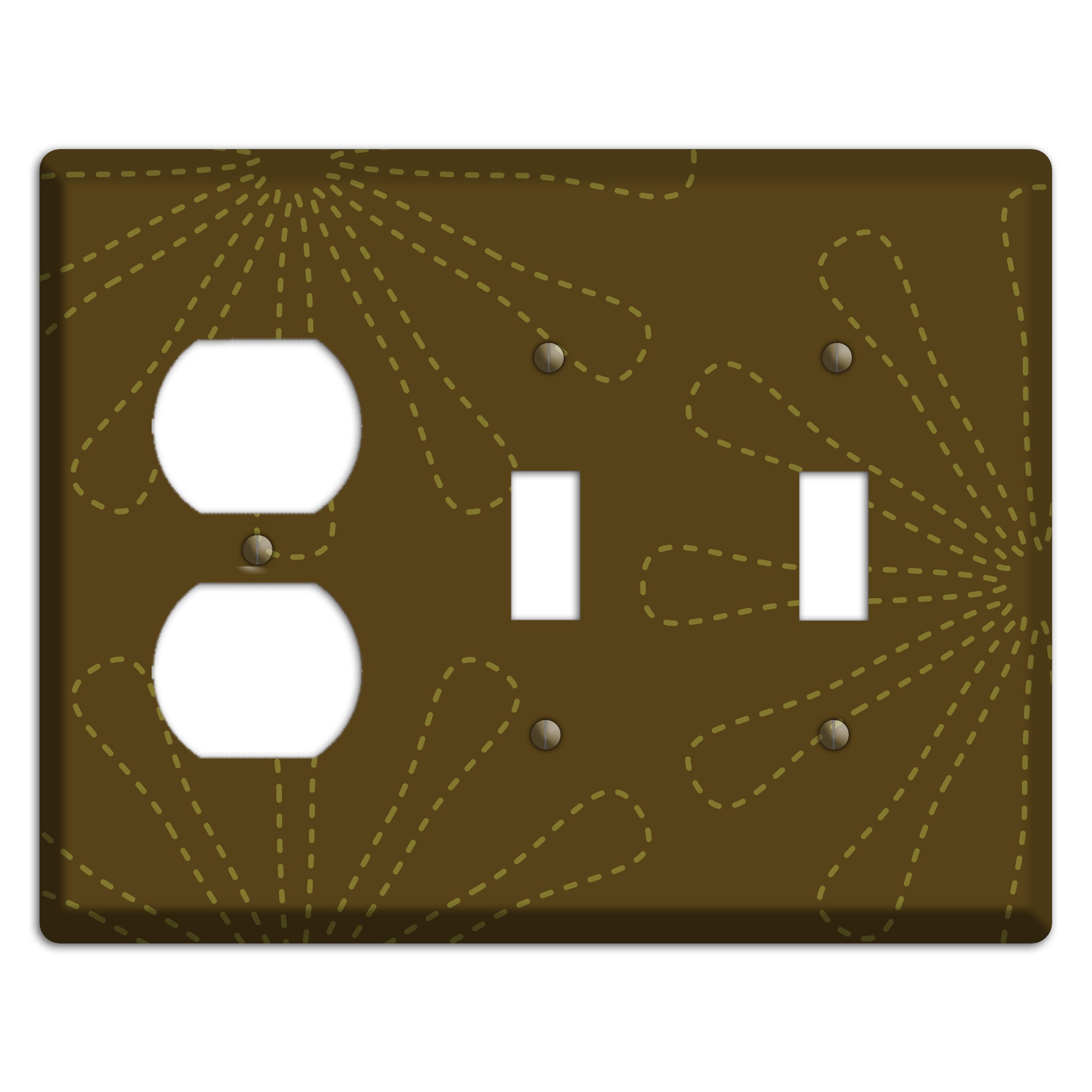 Brown Retro Stipple Floral Contour Duplex / 2 Toggle Wallplate