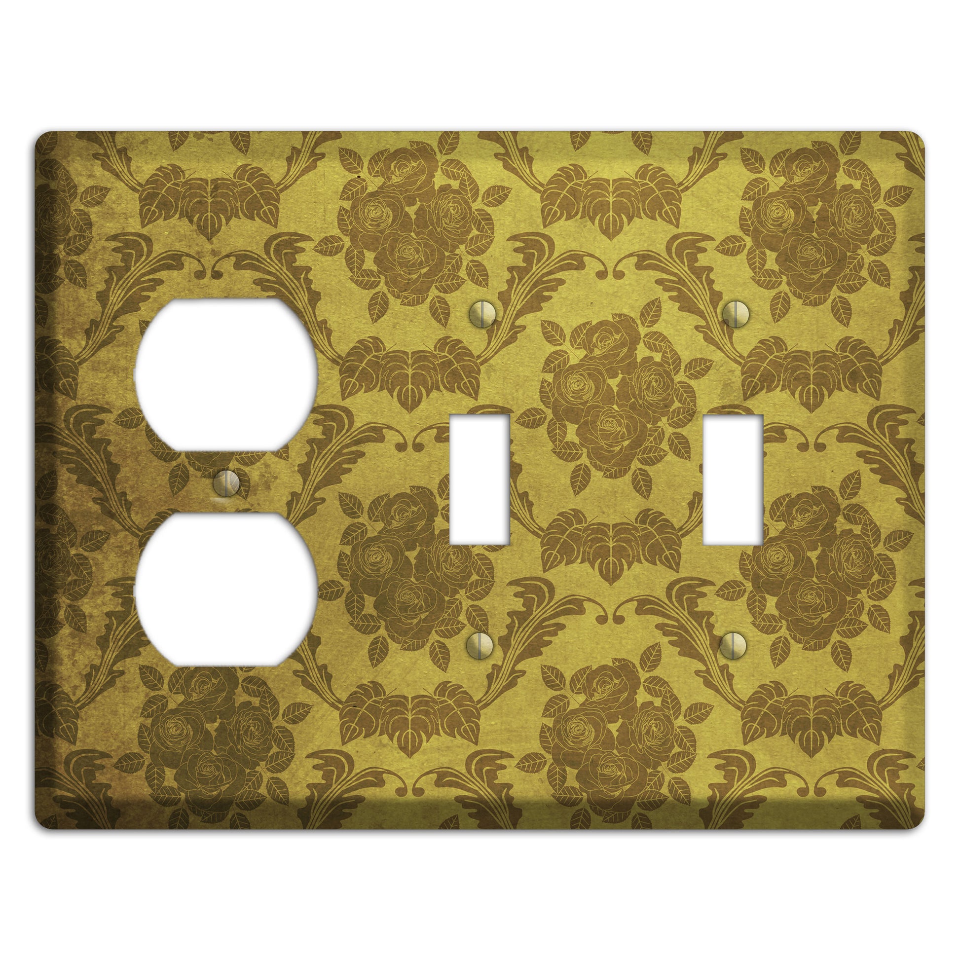 Pesto Vintage Rose Damask Duplex / 2 Toggle Wallplate