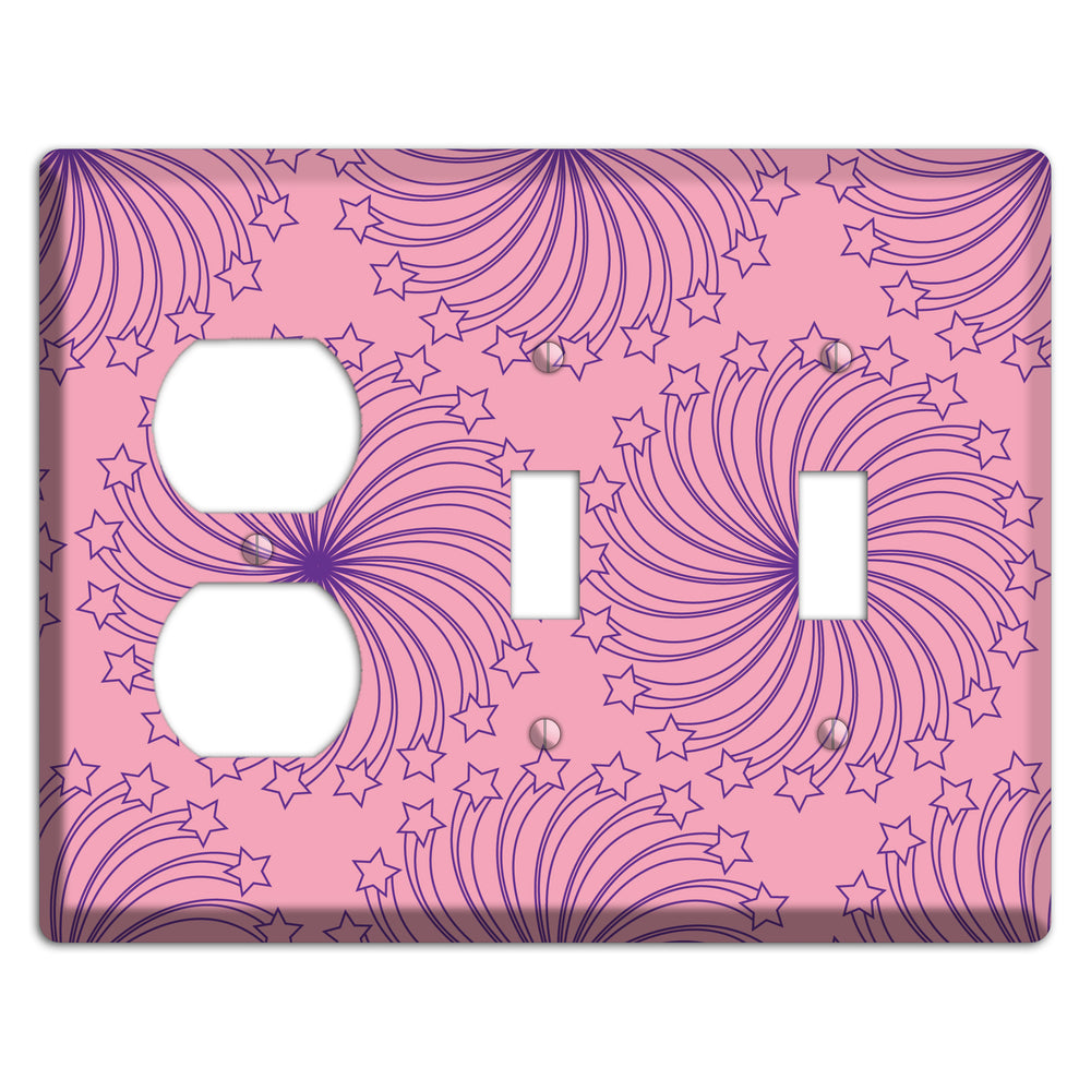 Pink with Purple Star Swirl Duplex / 2 Toggle Wallplate