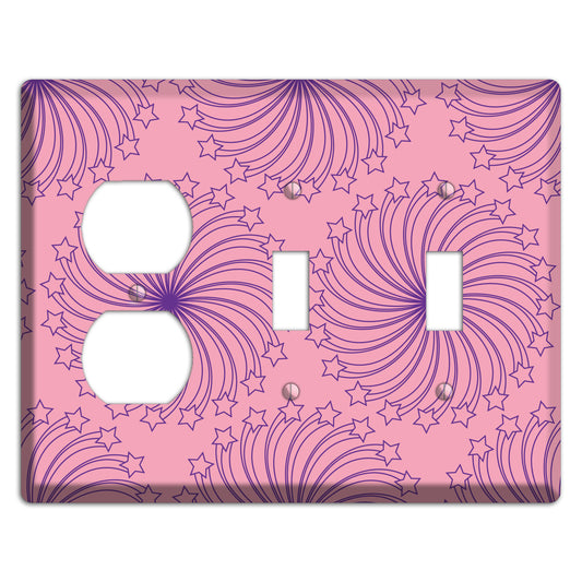 Pink with Purple Star Swirl Duplex / 2 Toggle Wallplate