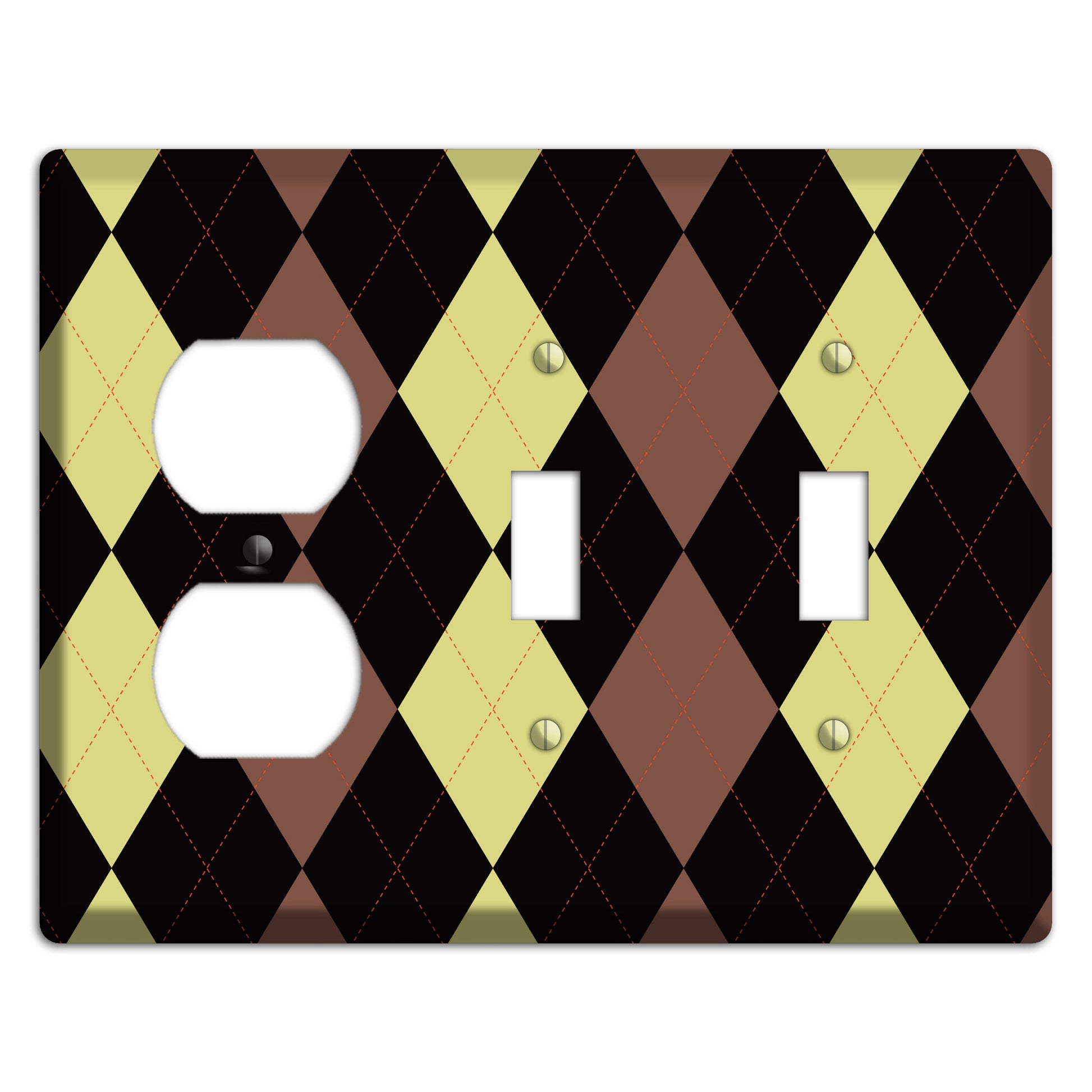 Yellow and Brown Argyle Duplex / 2 Toggle Wallplate