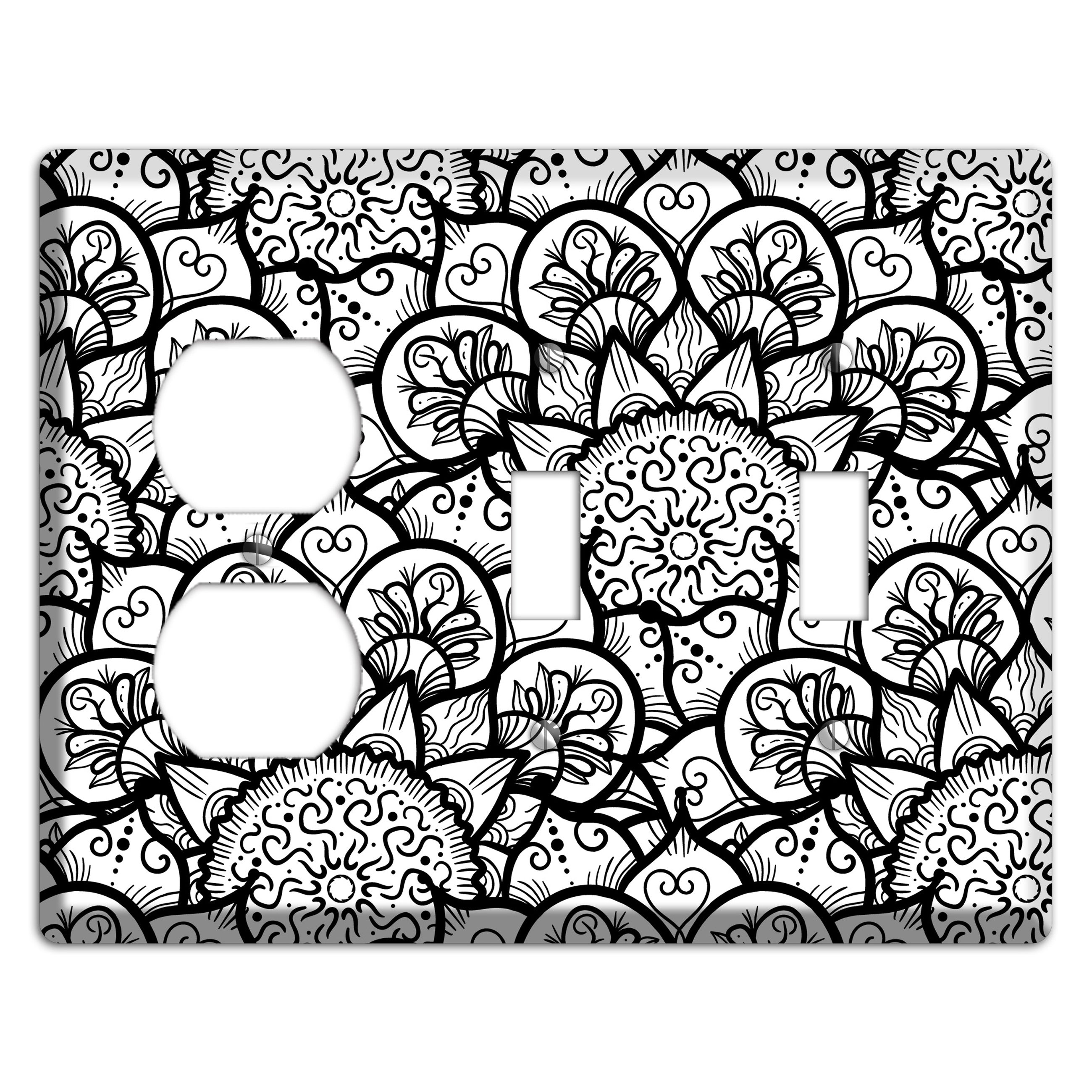 Mandala Black and White Style N Cover Plates Duplex / 2 Toggle Wallplate