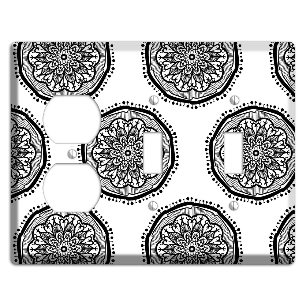 Mandala Black and White Style R Cover Plates Duplex / 2 Toggle Wallplate