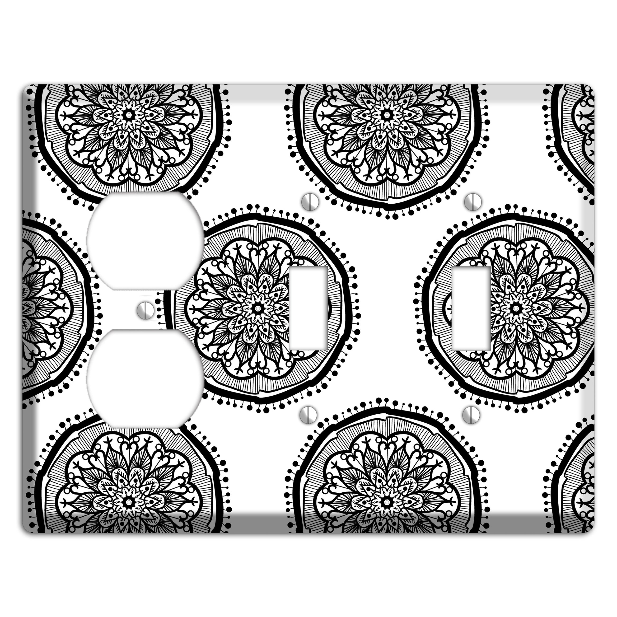 Mandala Black and White Style R Cover Plates Duplex / 2 Toggle Wallplate