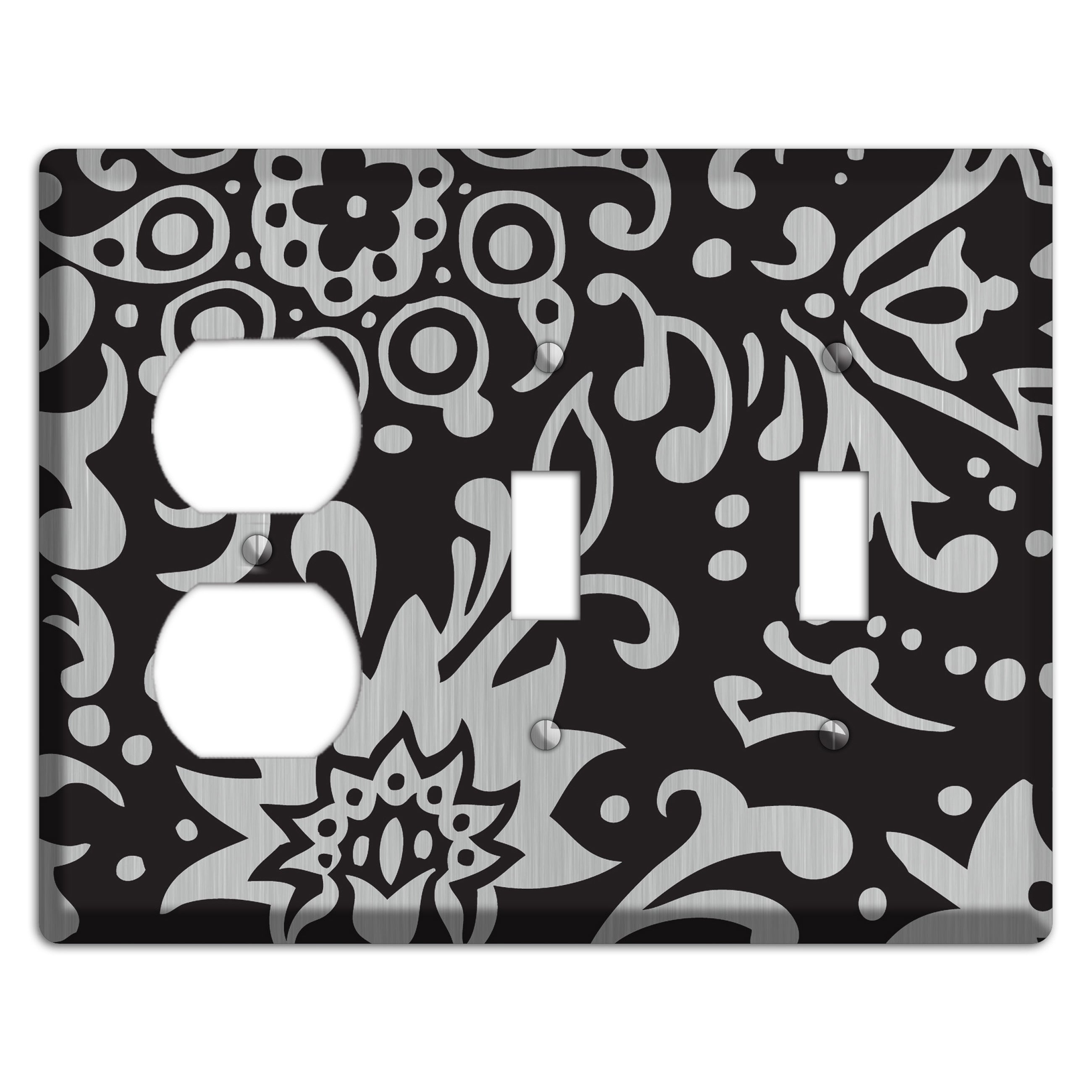 Black Boteh  Stainless Duplex / 2 Toggle Wallplate