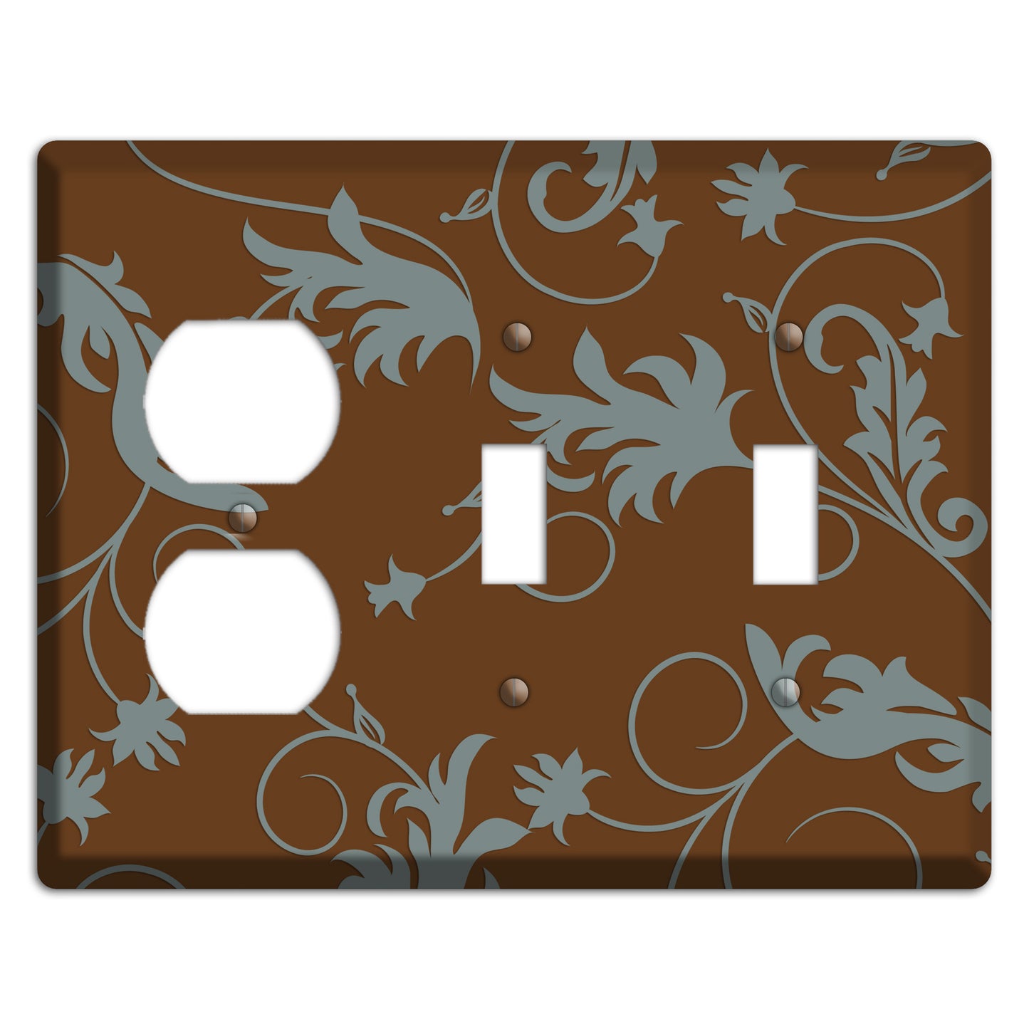 Brown and Grey Victorian Sprig Duplex / 2 Toggle Wallplate