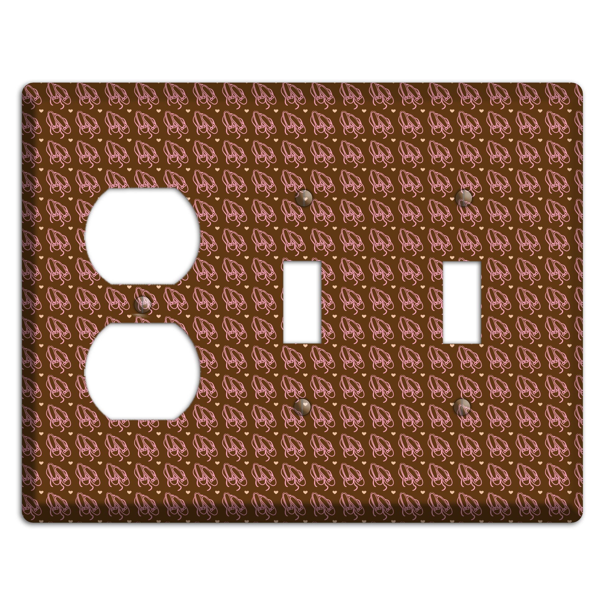 Brown with Pink Ballet Slippers Duplex / 2 Toggle Wallplate
