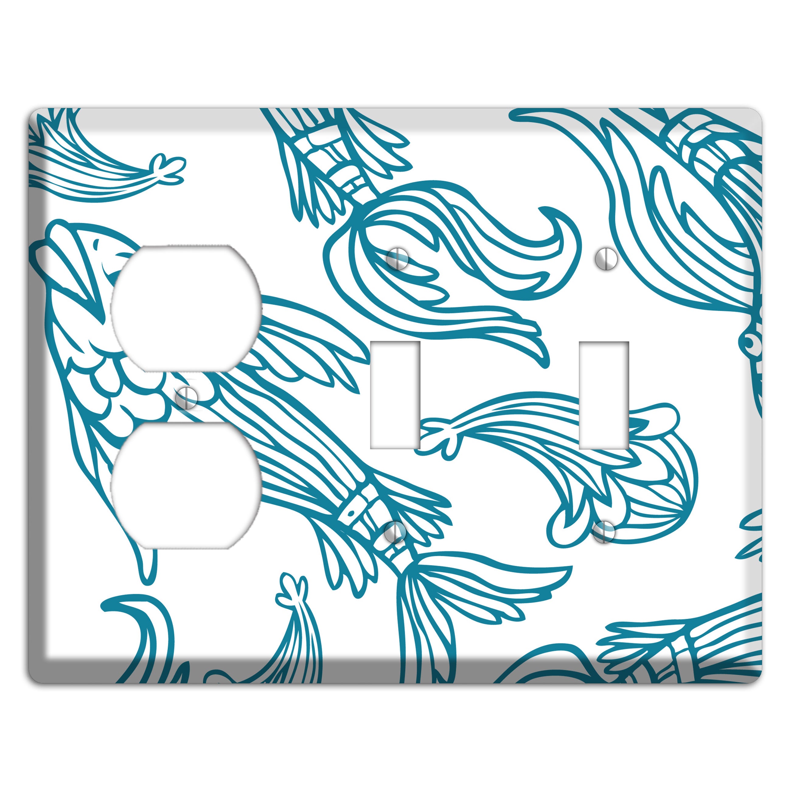 Teal and White Koi Duplex / 2 Toggle Wallplate