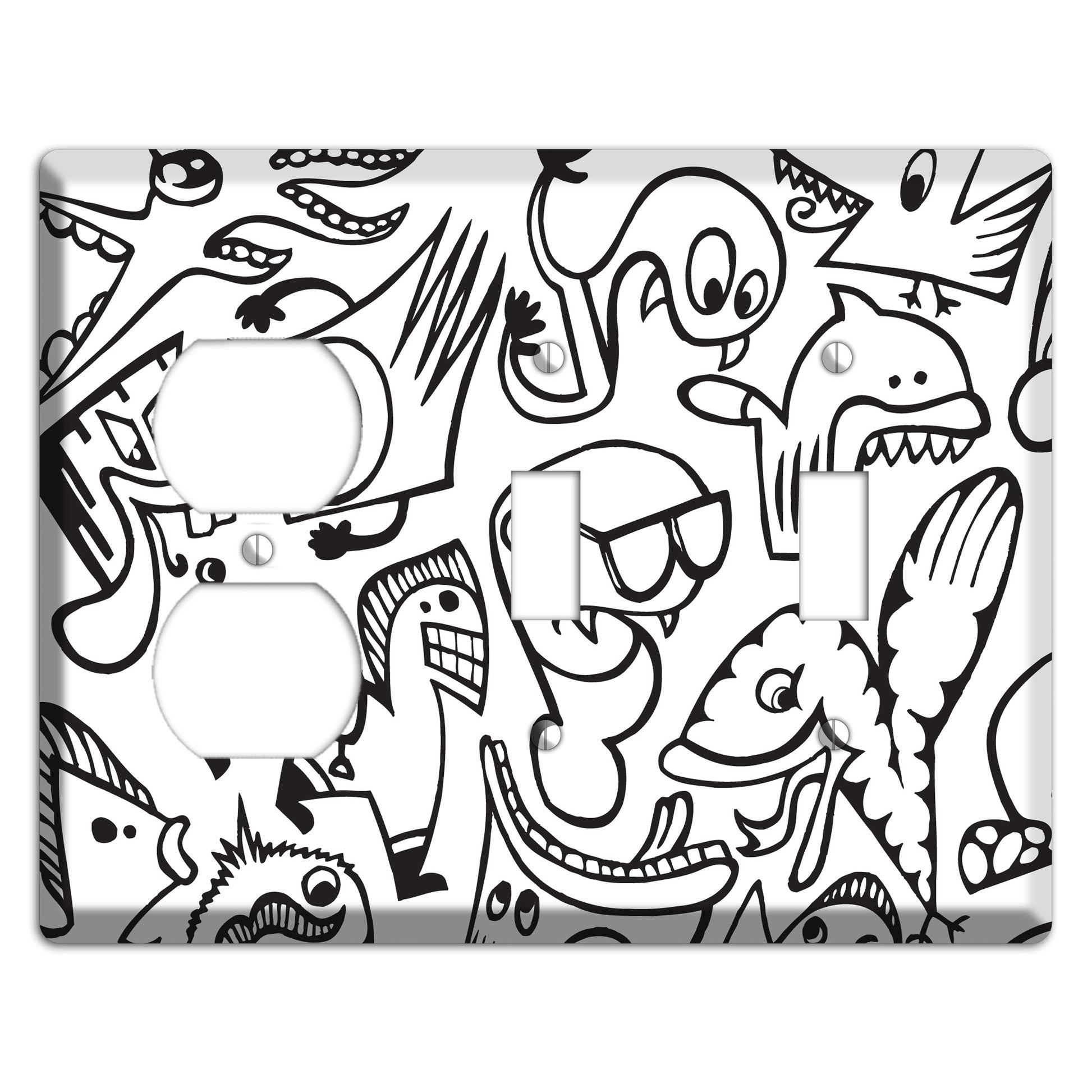 Black and White Whimsical Faces 1 Duplex / 2 Toggle Wallplate