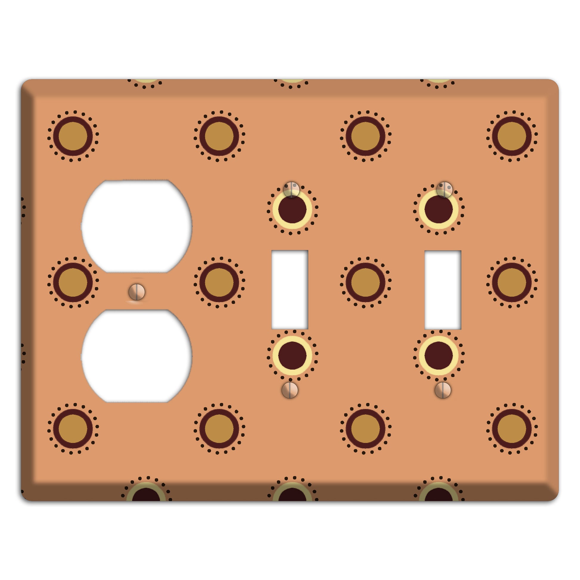 Coral with Multi Brown Suzani Dots Duplex / 2 Toggle Wallplate
