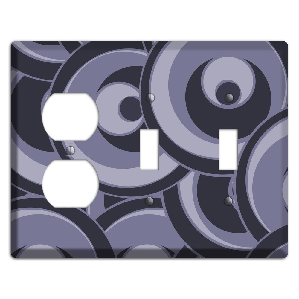 Black and Purple-grey Deco Circles Duplex / 2 Toggle Wallplate