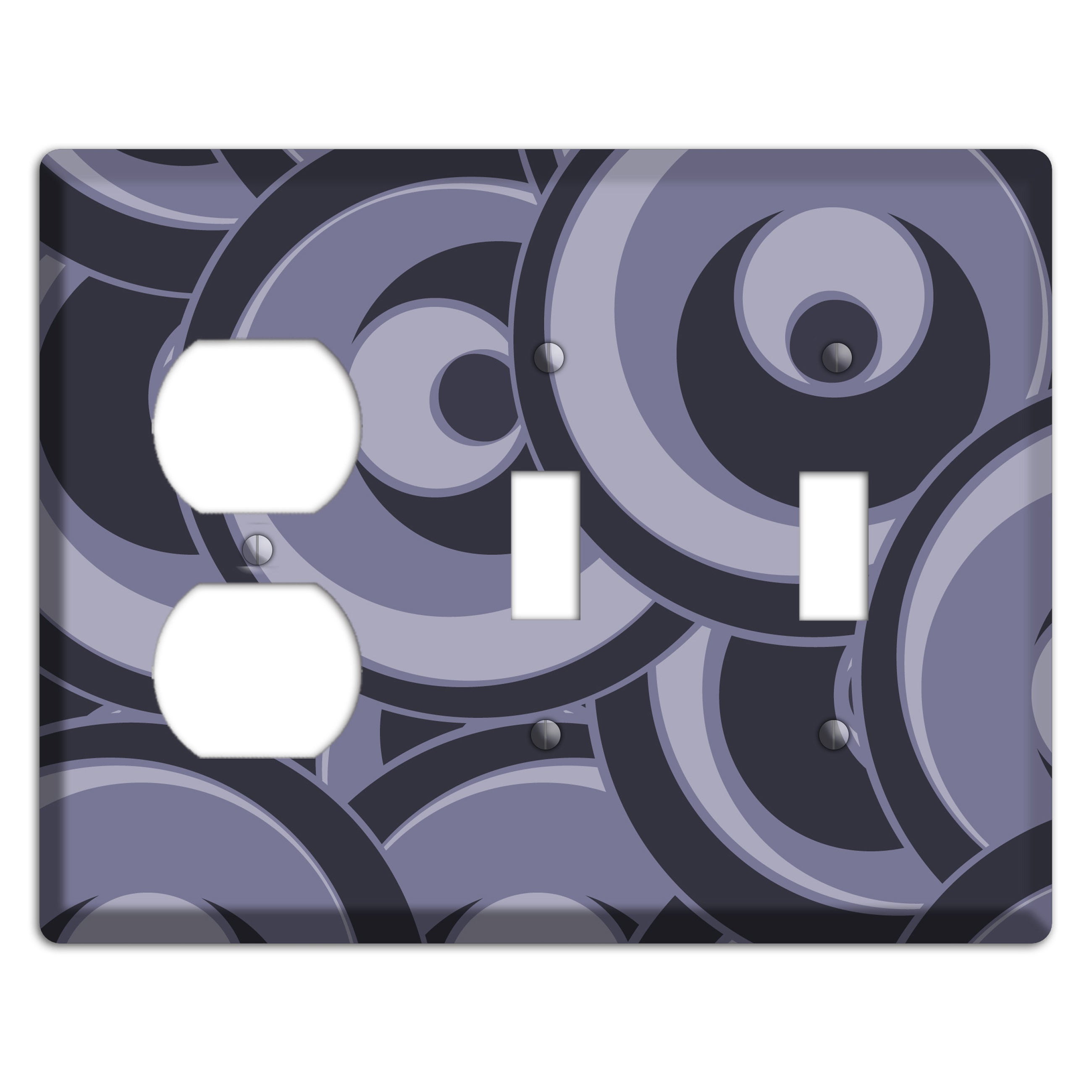 Black and Purple-grey Deco Circles Duplex / 2 Toggle Wallplate