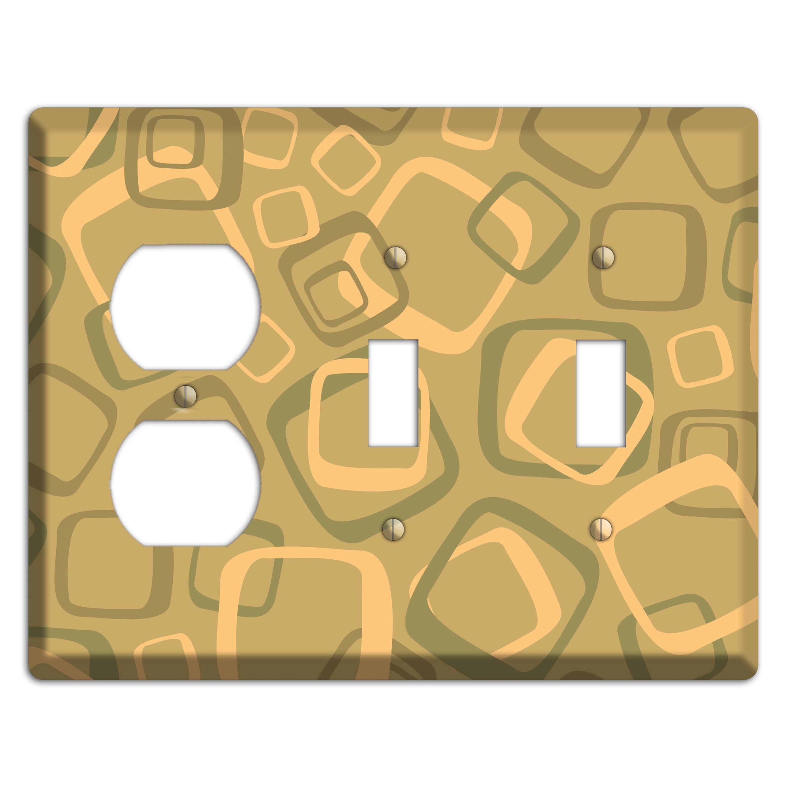Multi Olive Random Retro Squares Duplex / 2 Toggle Wallplate