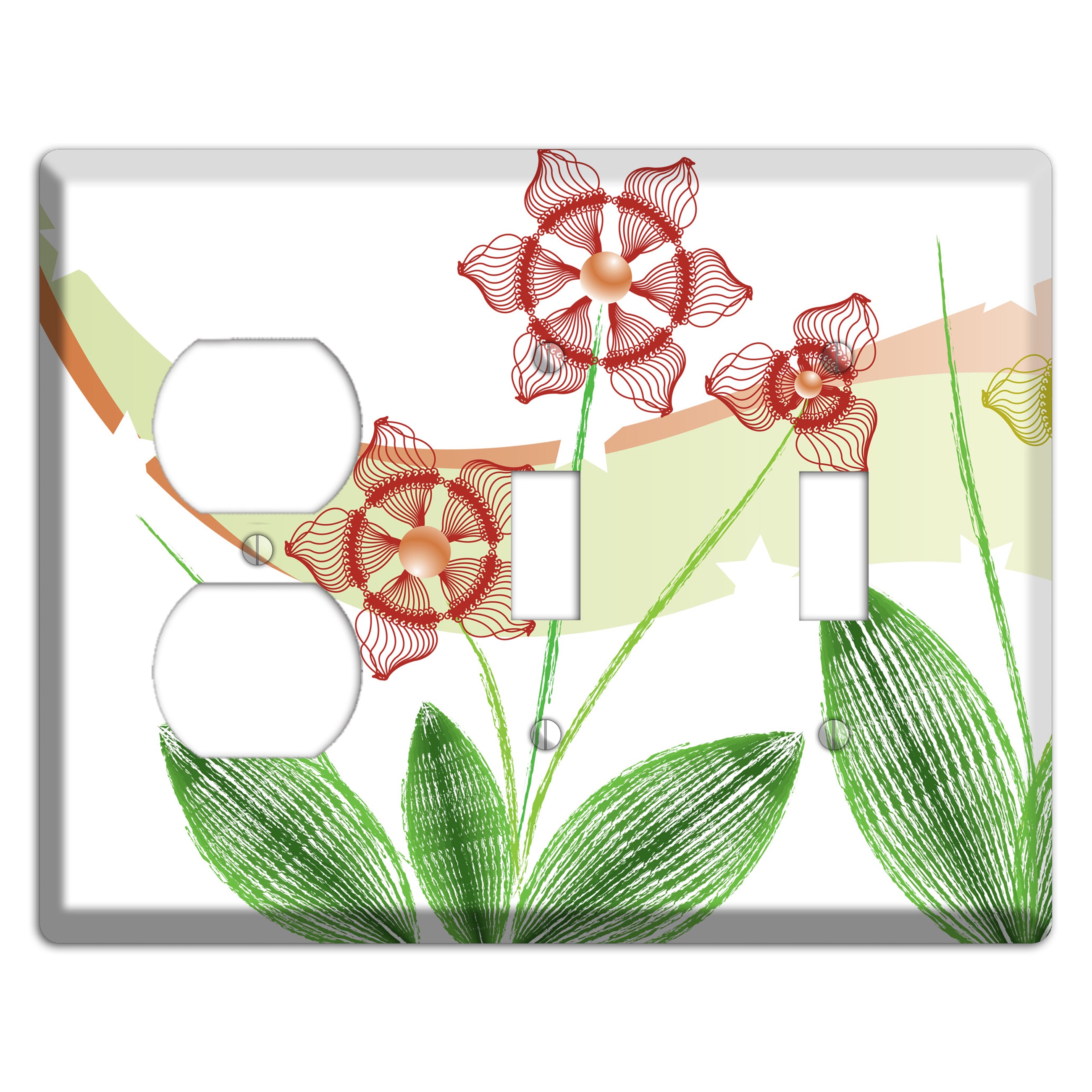 Green Abstract Flowers Duplex / 2 Toggle Wallplate