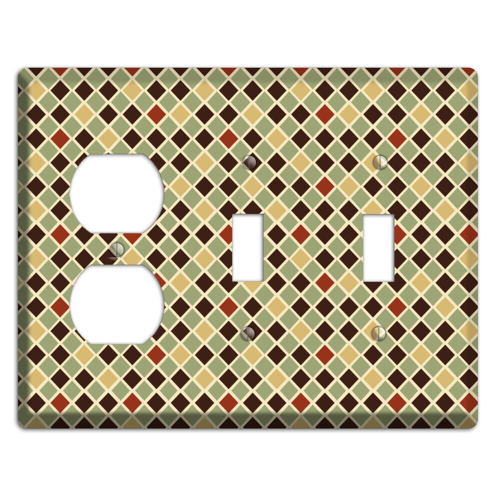 Olive Mustard Maroon Diamonds Duplex / 2 Toggle Wallplate