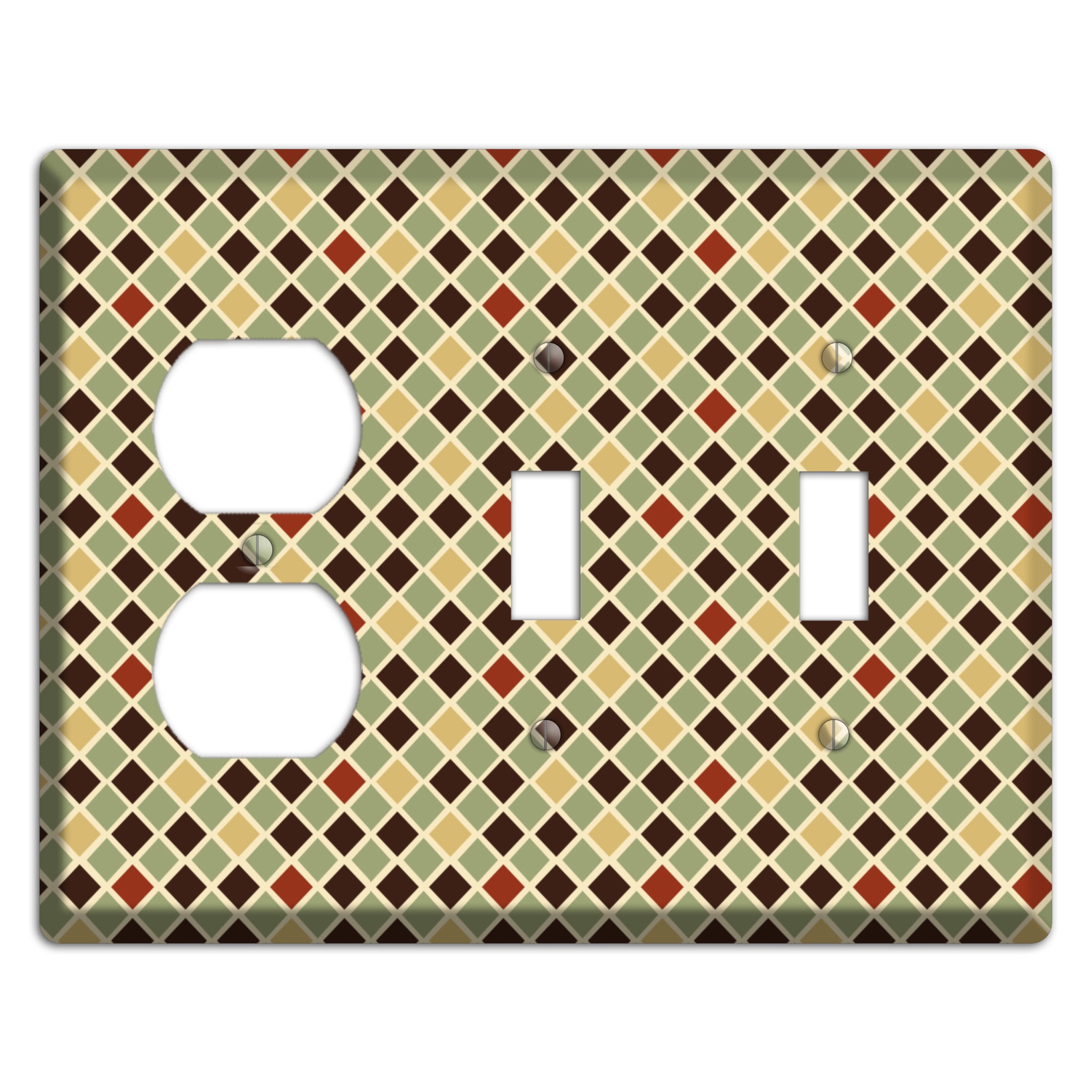 Olive Mustard Maroon Diamonds Duplex / 2 Toggle Wallplate