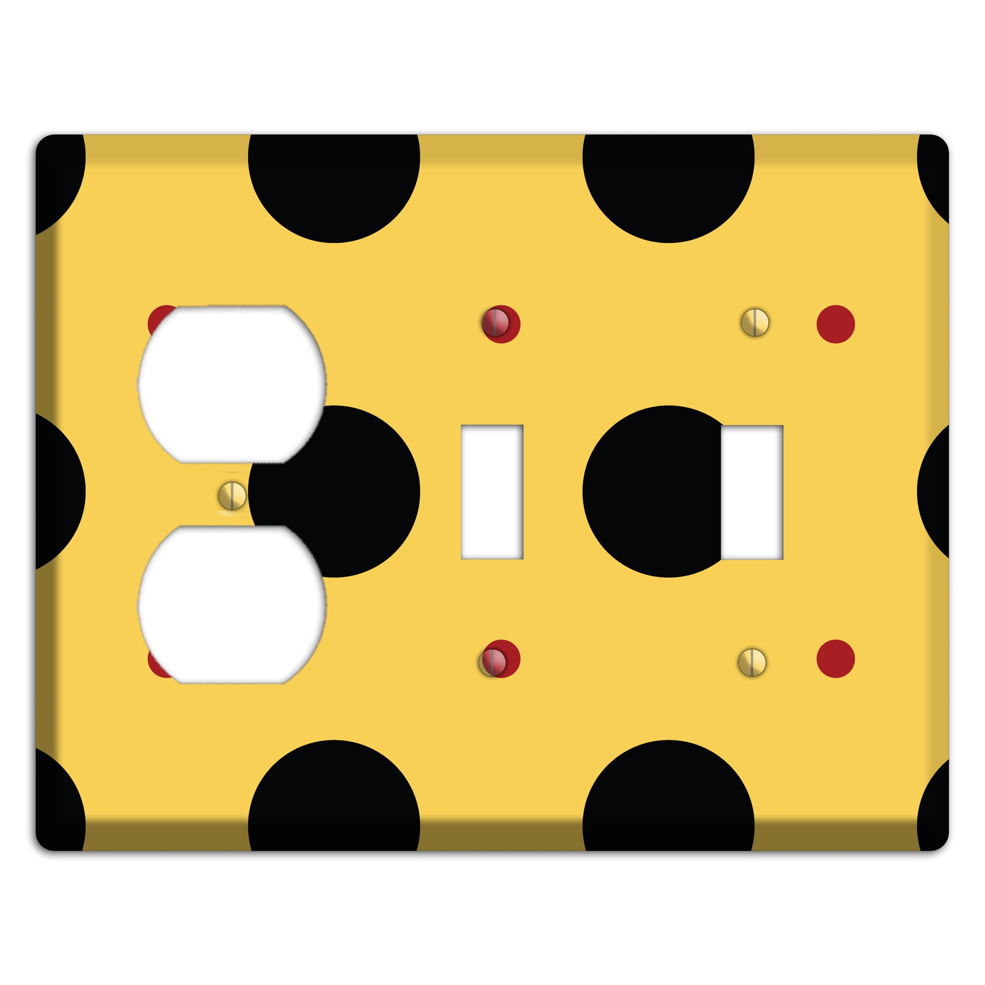 Yellow with Black and Red Multi Tiled Medium Dots Duplex / 2 Toggle Wallplate