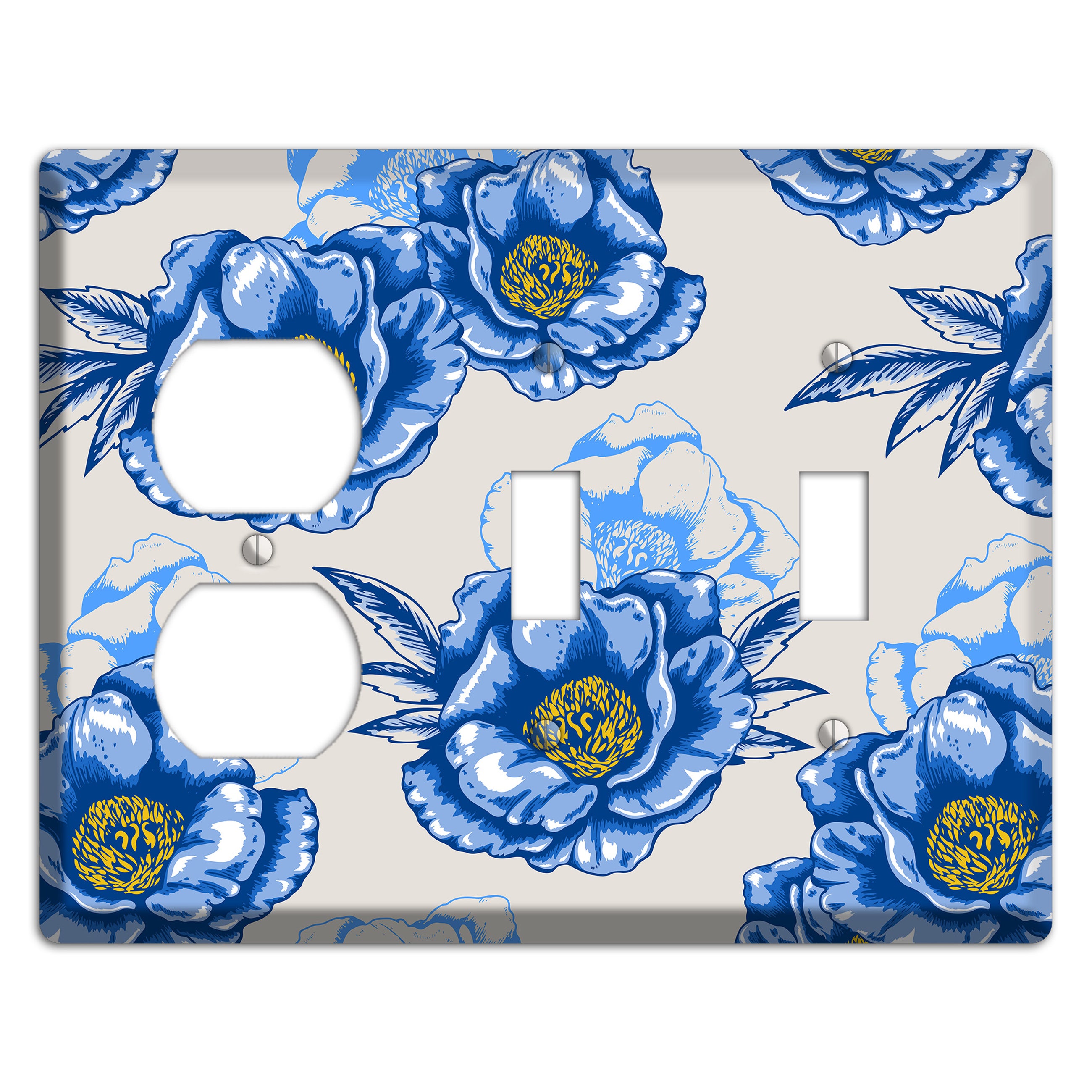 Blue Peony Duplex / 2 Toggle Wallplate