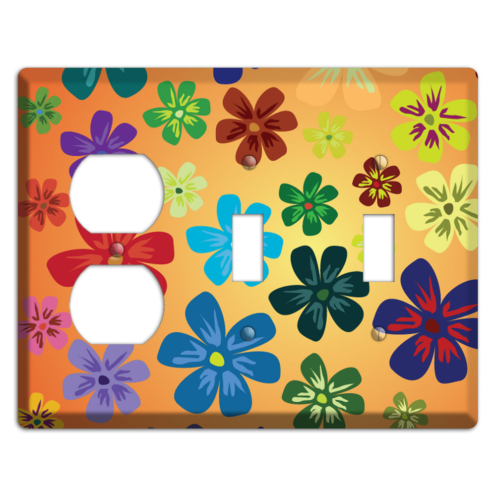 Brown Flowers Duplex / 2 Toggle Wallplate