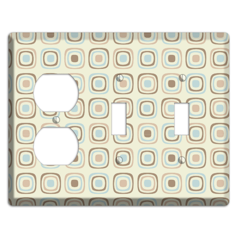 Multi Beige Brown Dusty Blue Retro Squares Duplex / 2 Toggle Wallplate