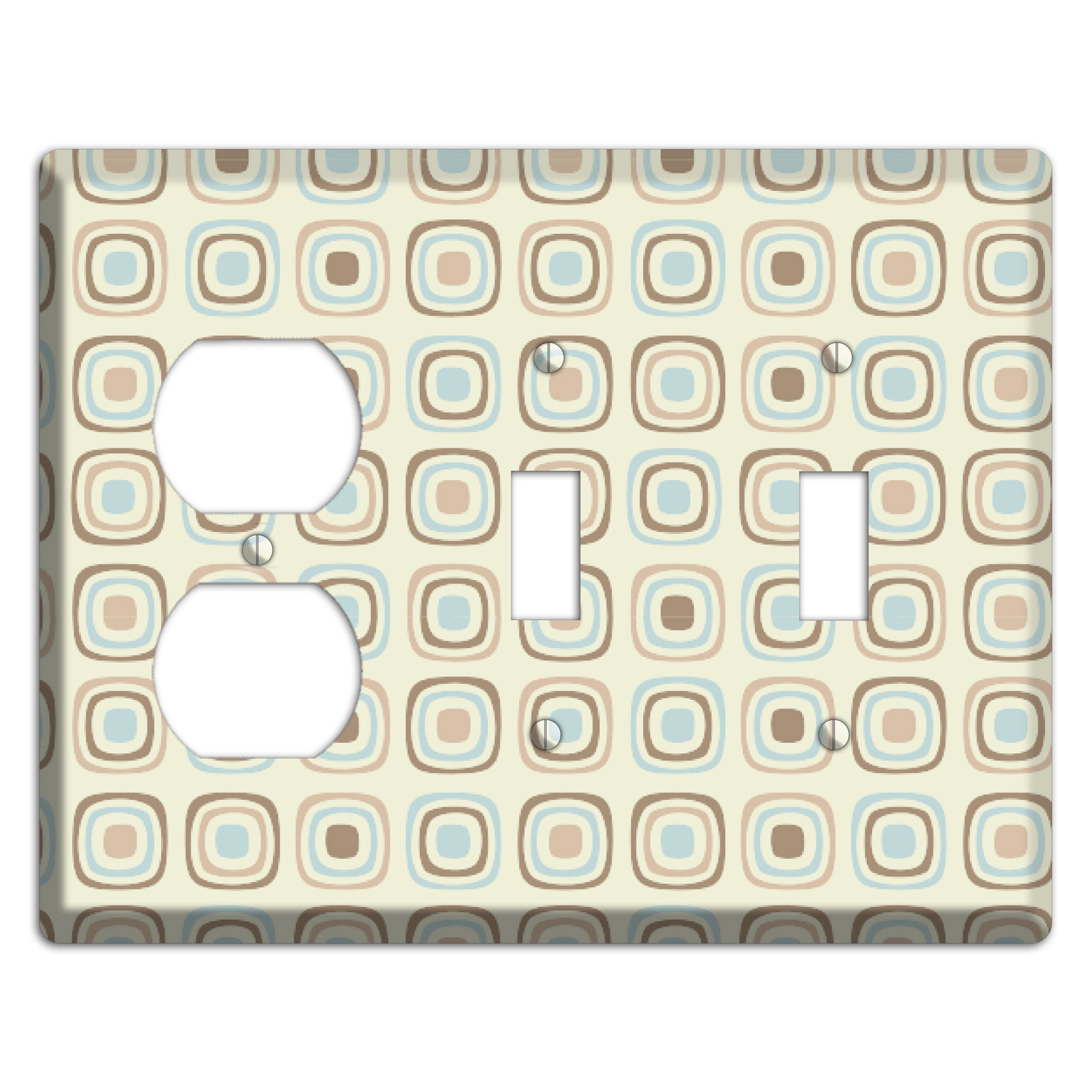 Multi Beige Brown Dusty Blue Retro Squares Duplex / 2 Toggle Wallplate
