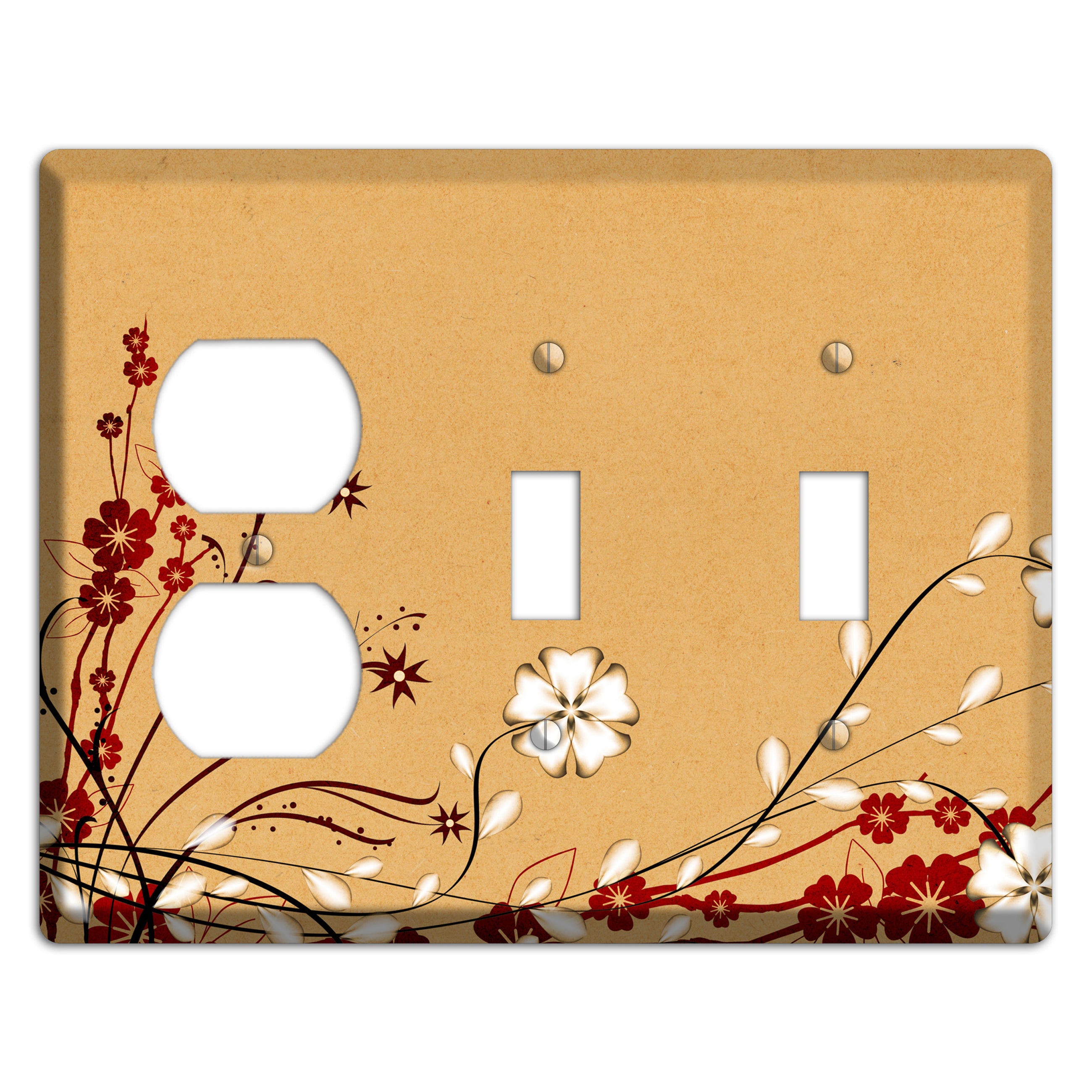 Delicate Red Flowers Duplex / 2 Toggle Wallplate