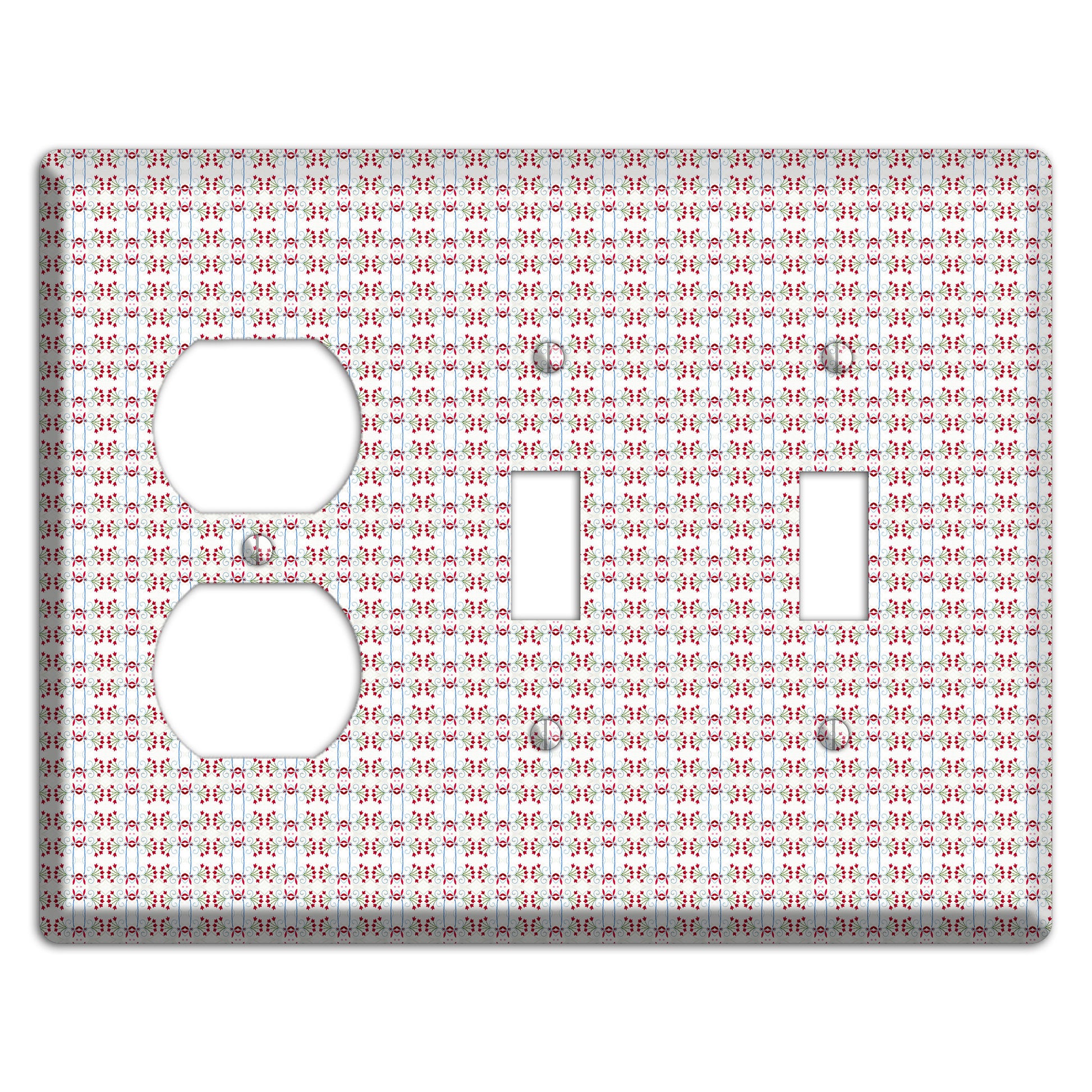 White with Red Blue Tapestry Duplex / 2 Toggle Wallplate