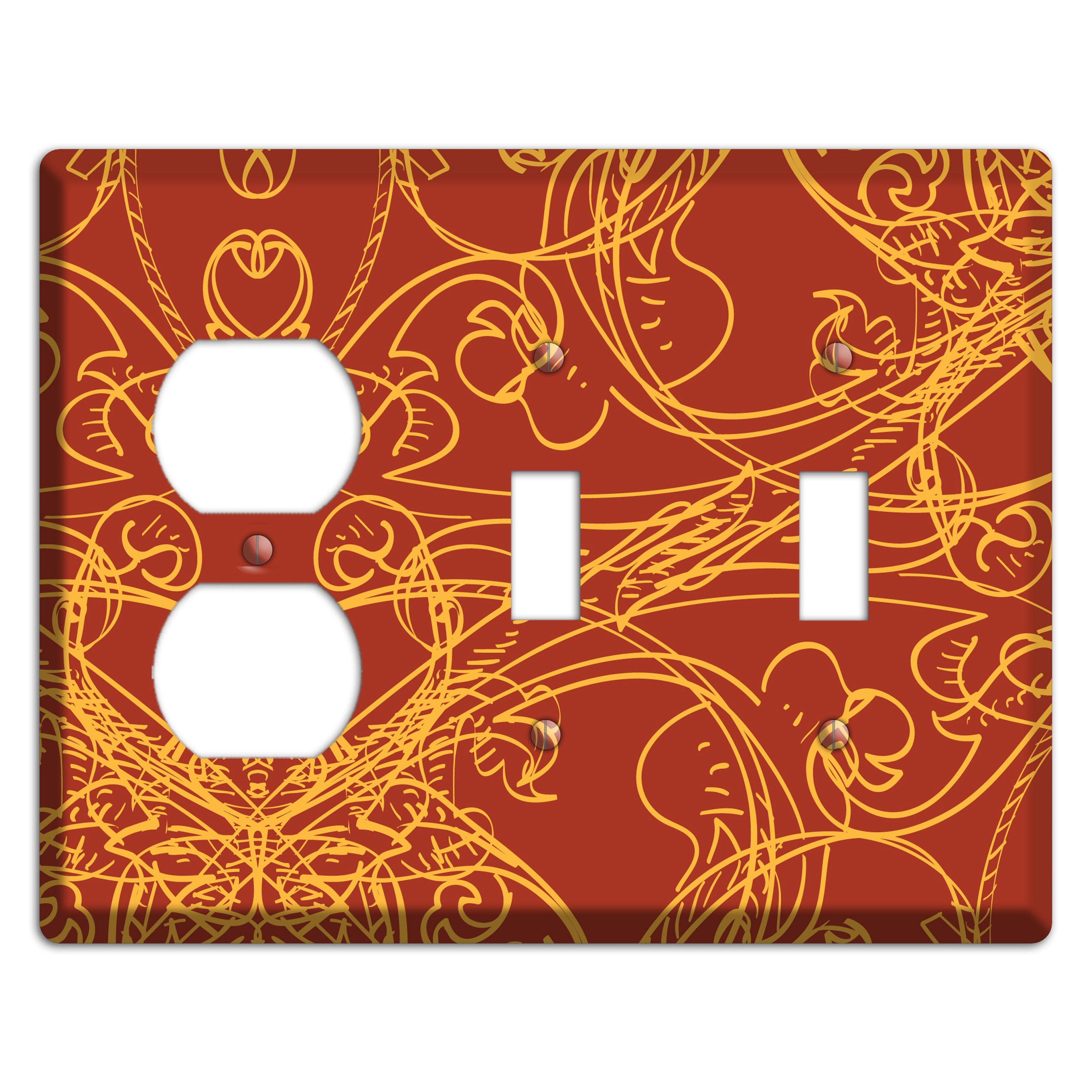Red Deco Sketch Duplex / 2 Toggle Wallplate